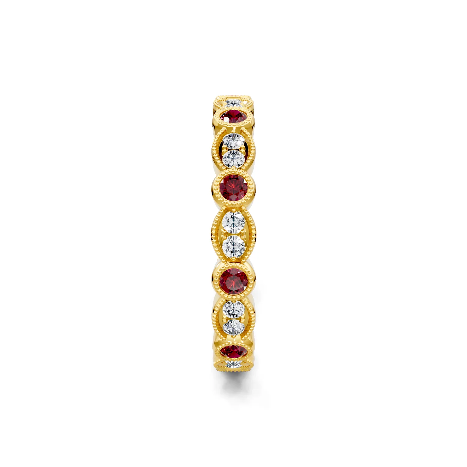 Round Diamond and Ruby Milgrain Eternity Band - Image 2