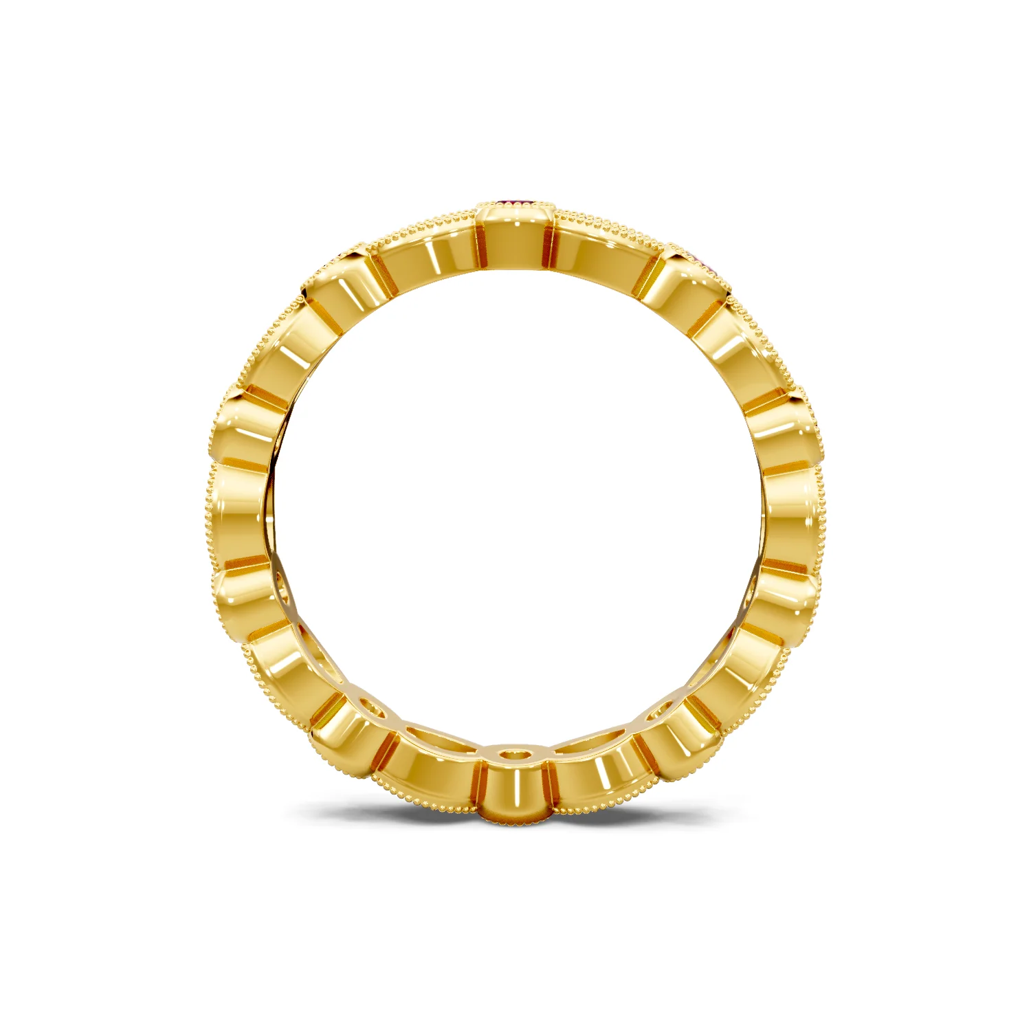 Round Diamond and Ruby Milgrain Eternity Band - Image 3