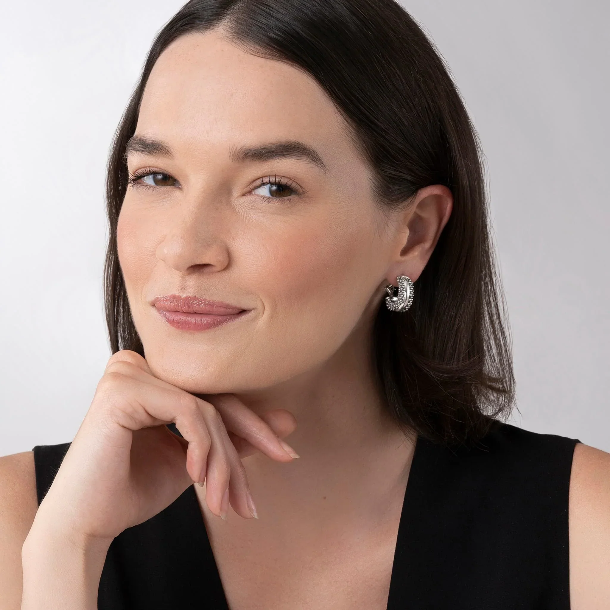 Silver Station Caviar Huggie Earrings - Image 2