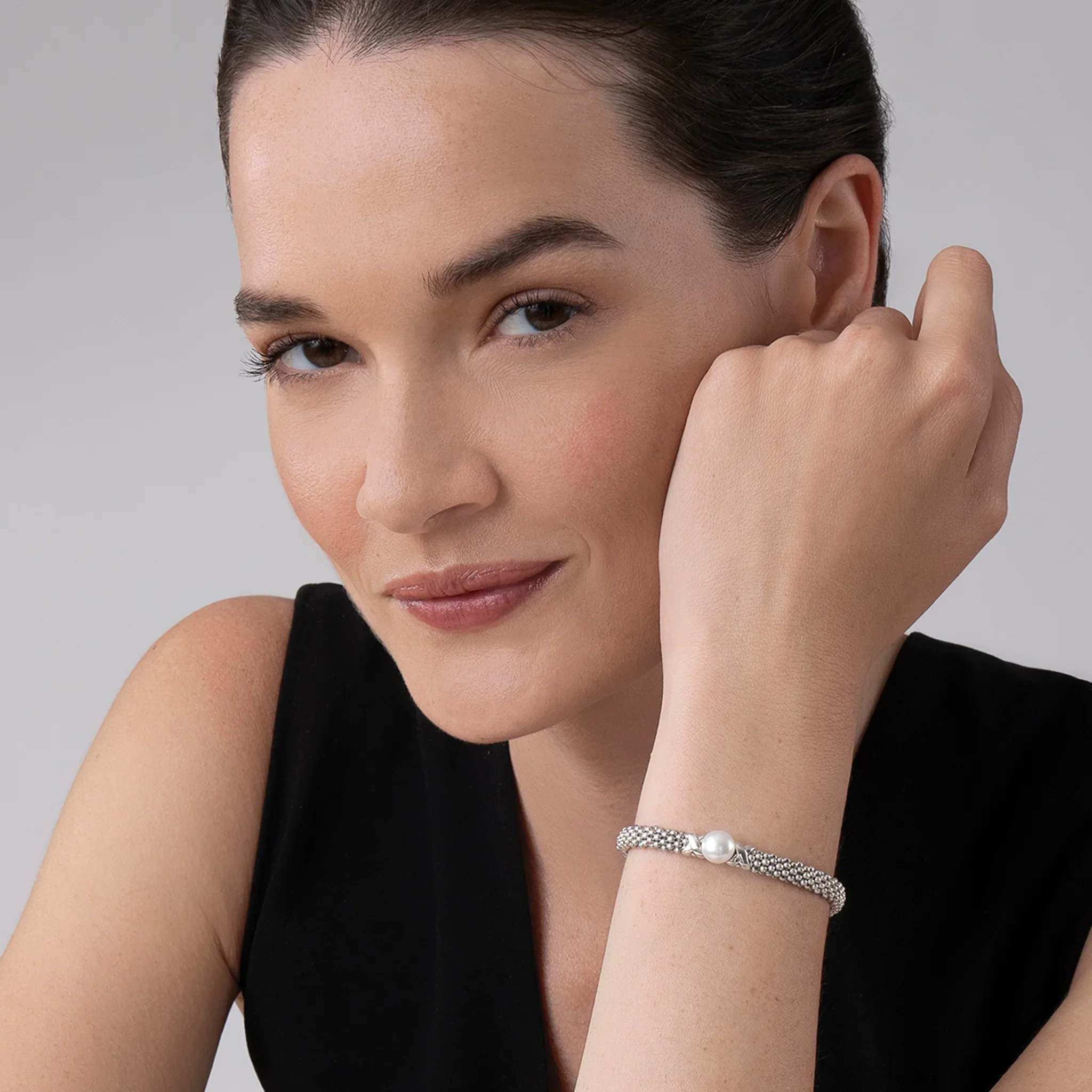 Silver X Pearl Caviar Bracelet | 6mm - Image 3