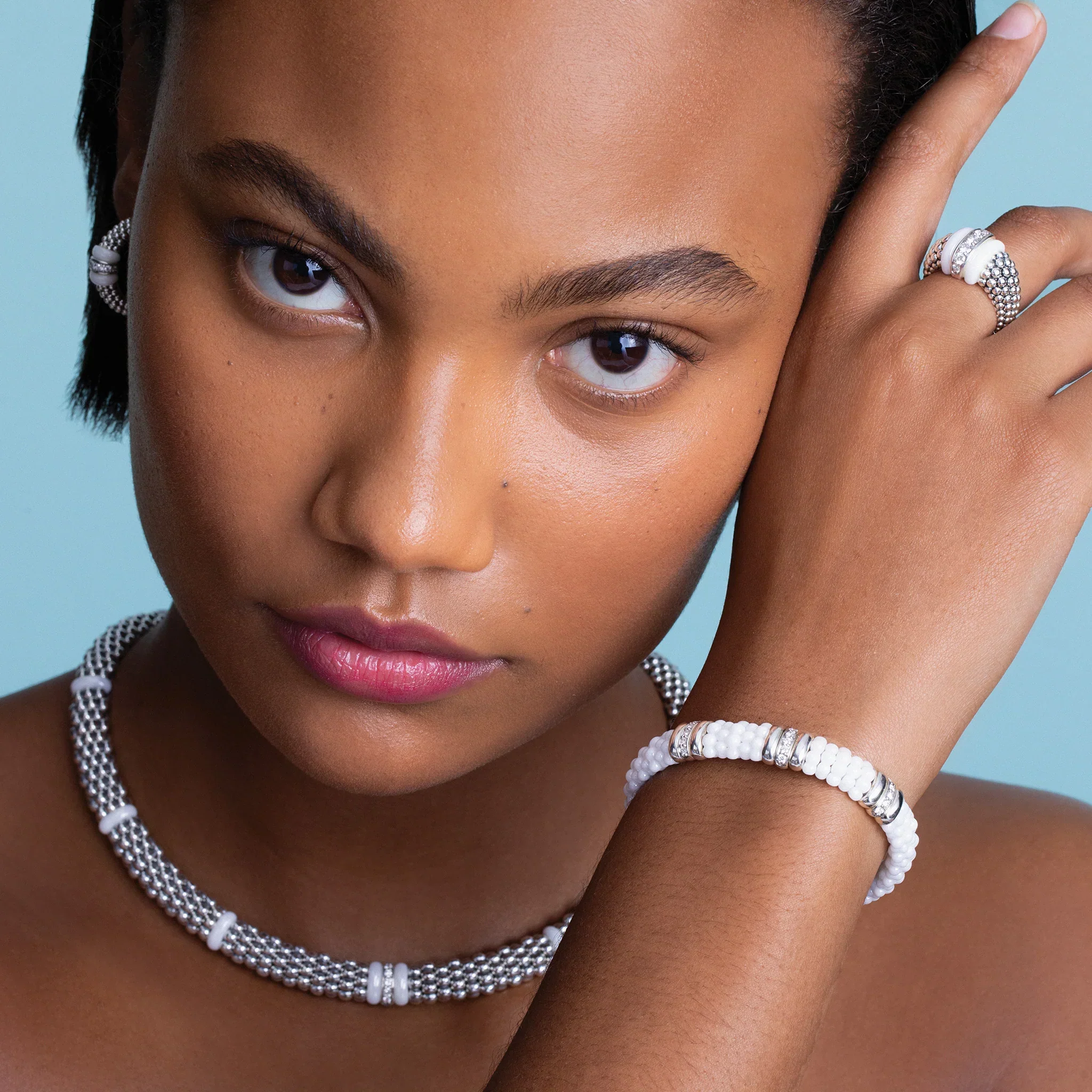 Single Station Diamond Caviar Necklace - Image 2