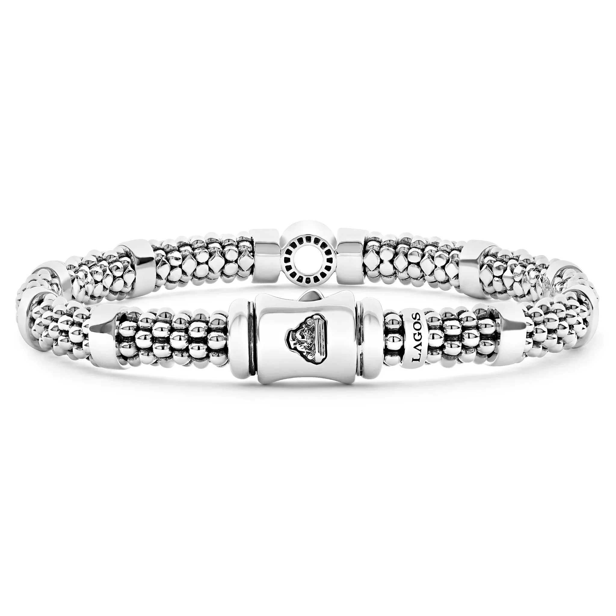 Small Single Station Diamond Circle Caviar Bracelet | 6mm - Image 2