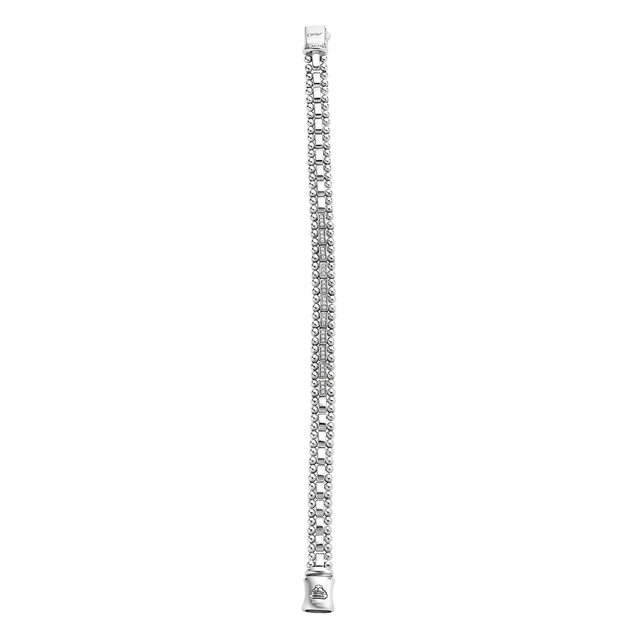 Small Single Station Diamond Circle Caviar Bracelet | 7mm - Image 3