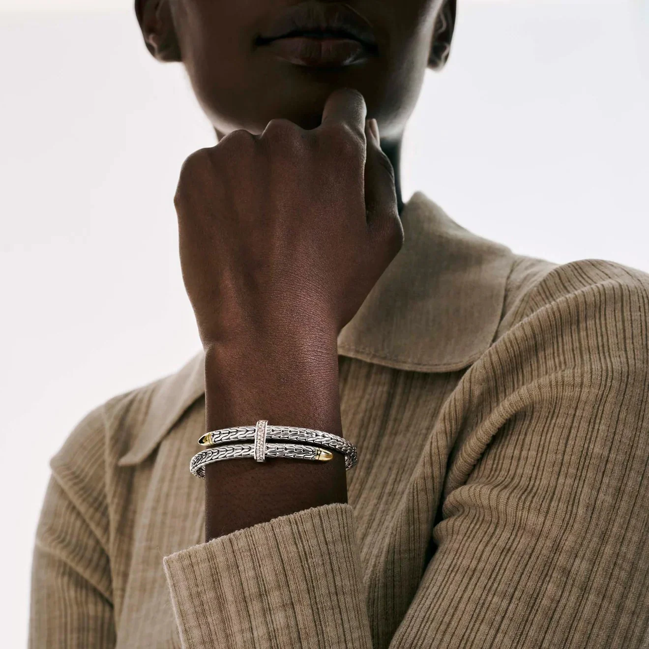 Sterling Silver & 14K Yellow Gold Spear Flex Cuff With Diamonds - Image 3