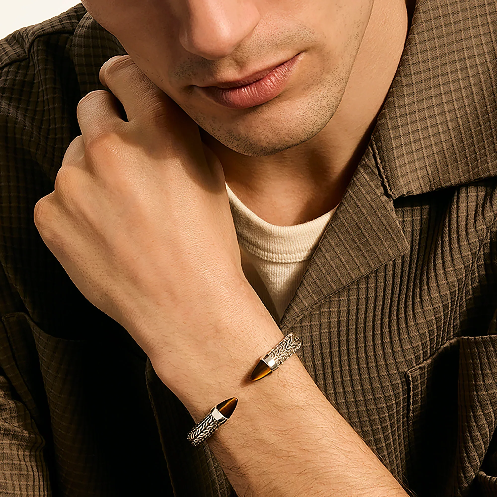 Sterling Silver and Tiger Eye Spear Flex Cuff - Image 2
