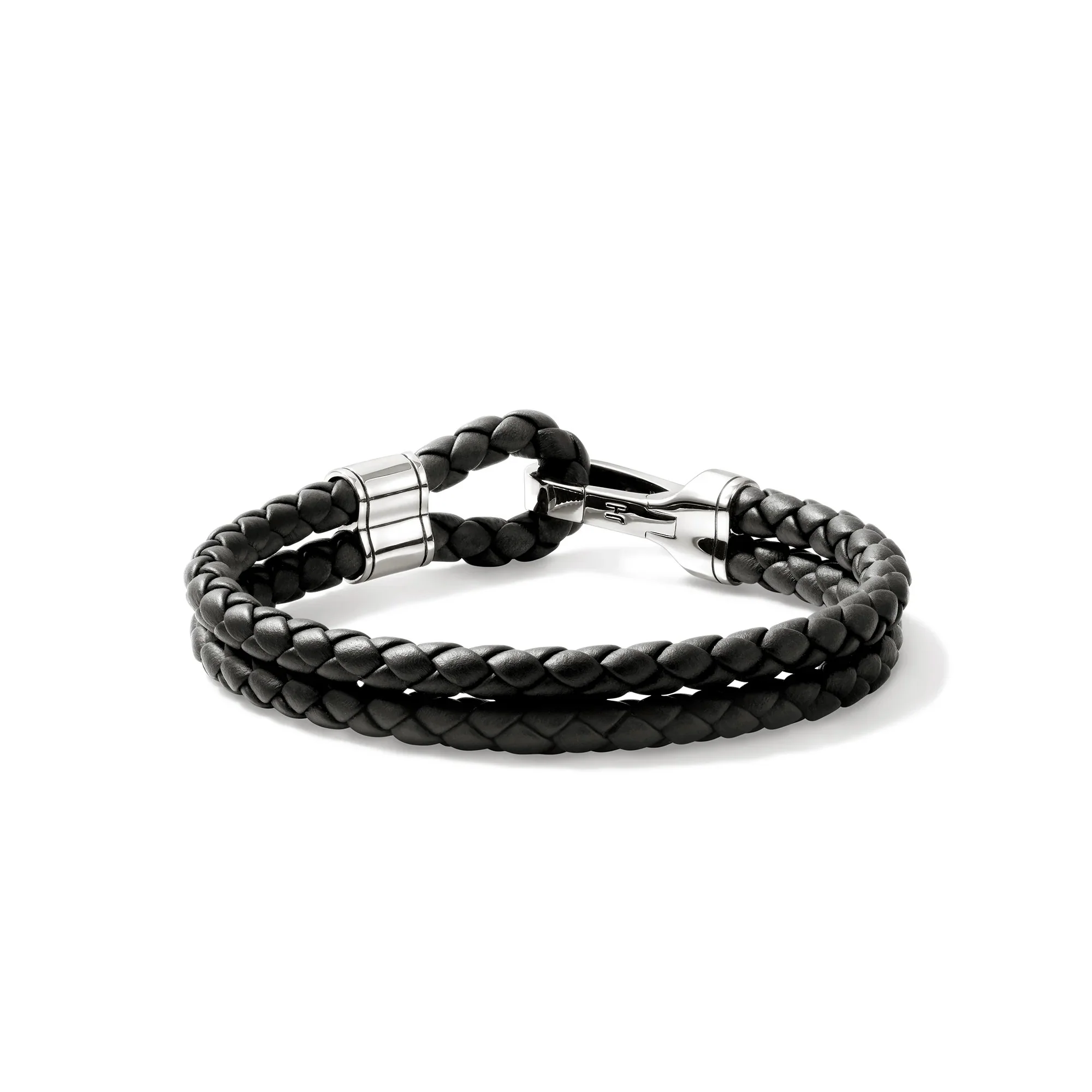 Sterling Silver & Black Double Braided Leather Bracelet - Image 2