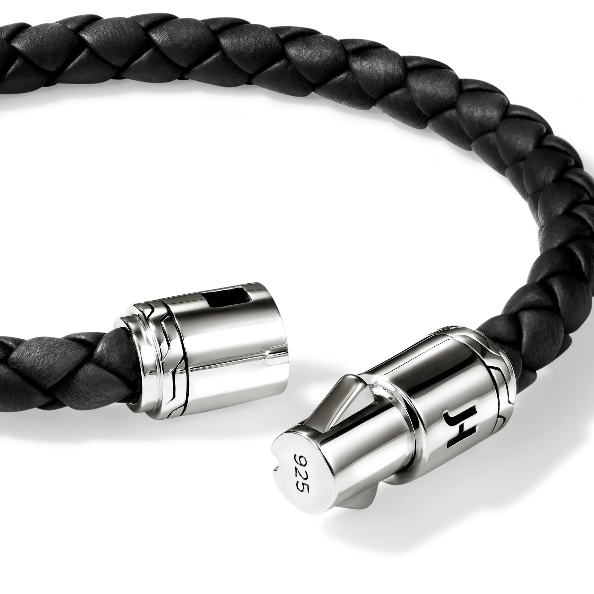 Sterling Silver & Black Leather Cord Bracelet - Image 2