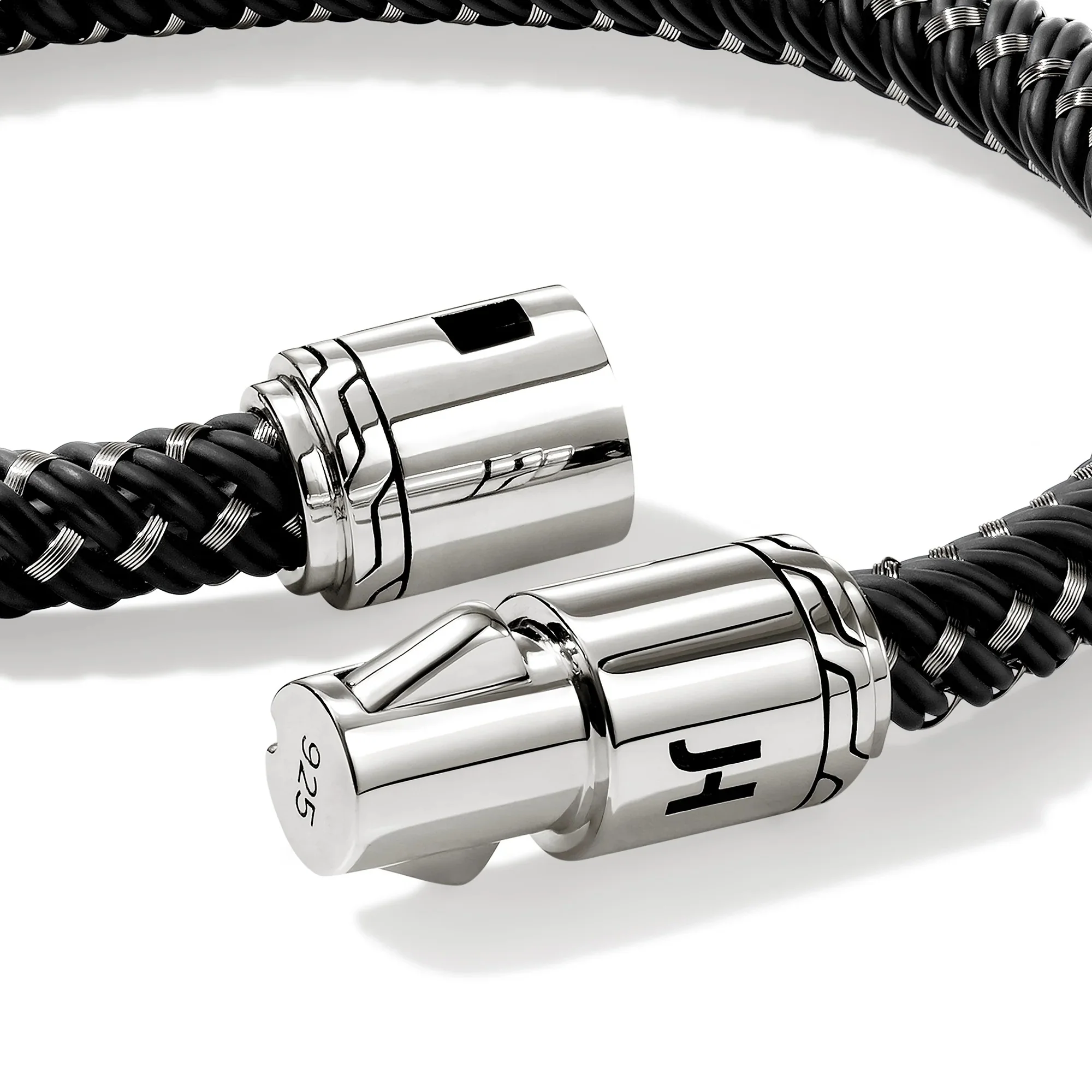 Sterling Silver & Black Rubber Cord Bracelet - Image 2