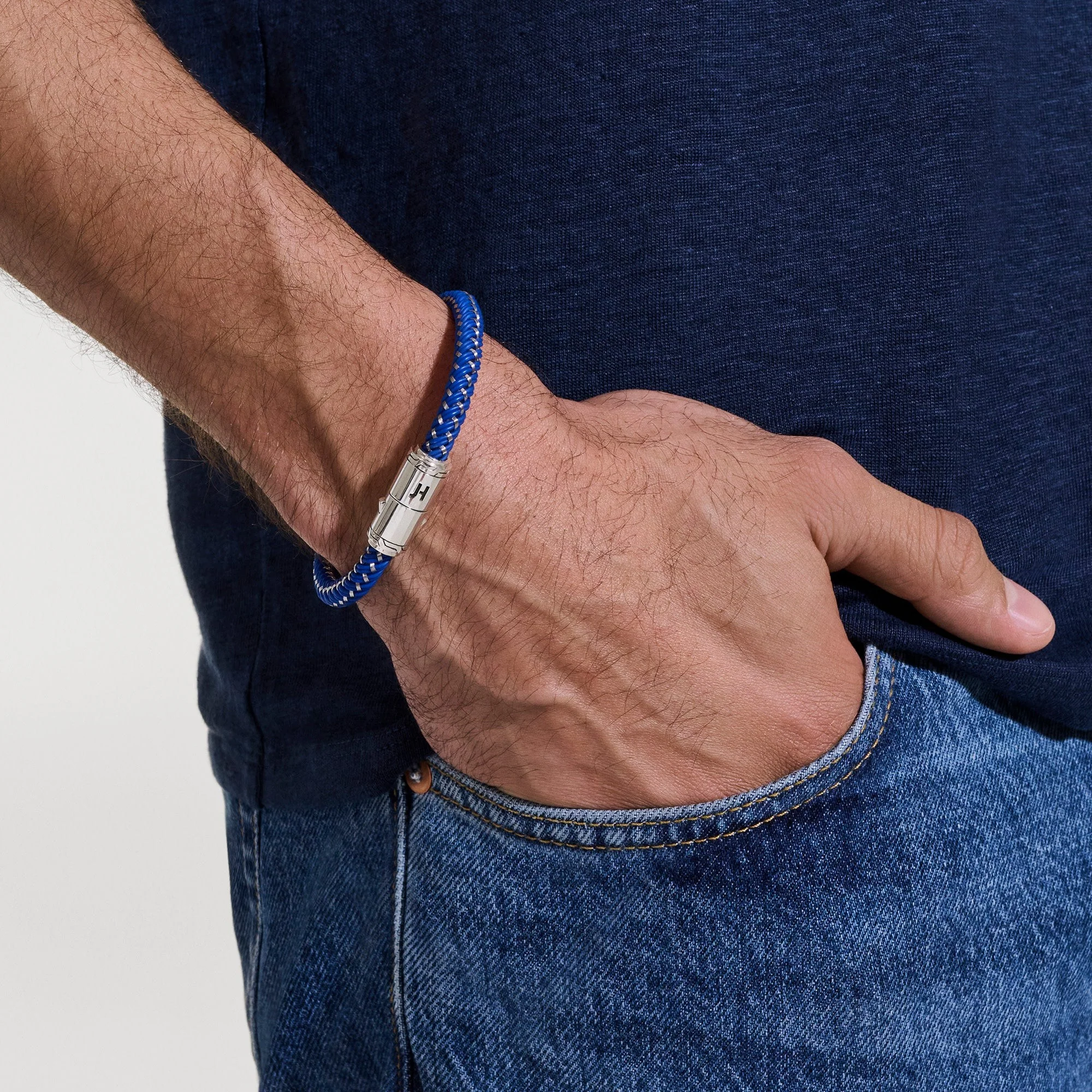 Sterling Silver & Blue Rubber Cord Bracelet - Image 3