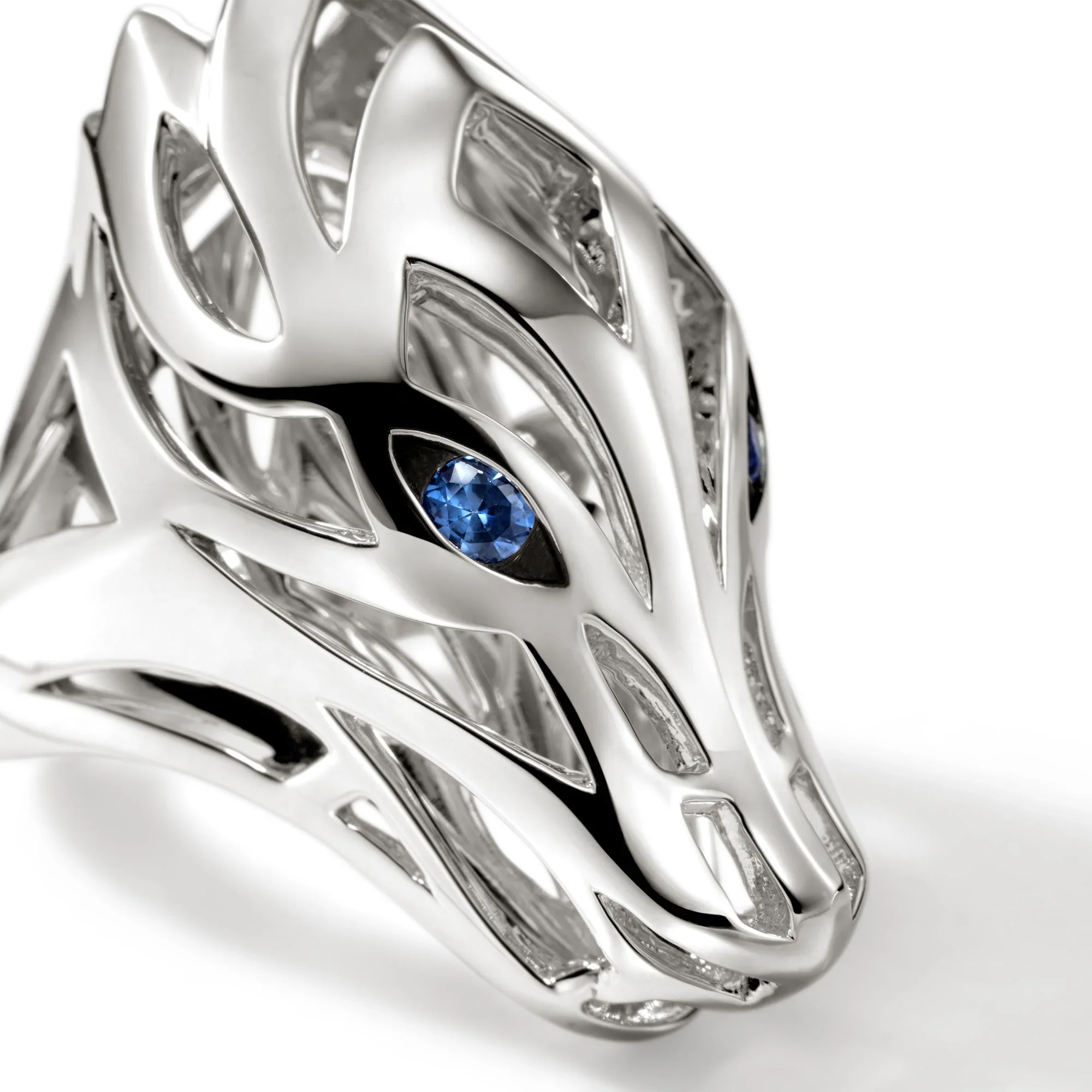Sterling Silver Blue Sapphire Naga Saddle Ring - Image 2