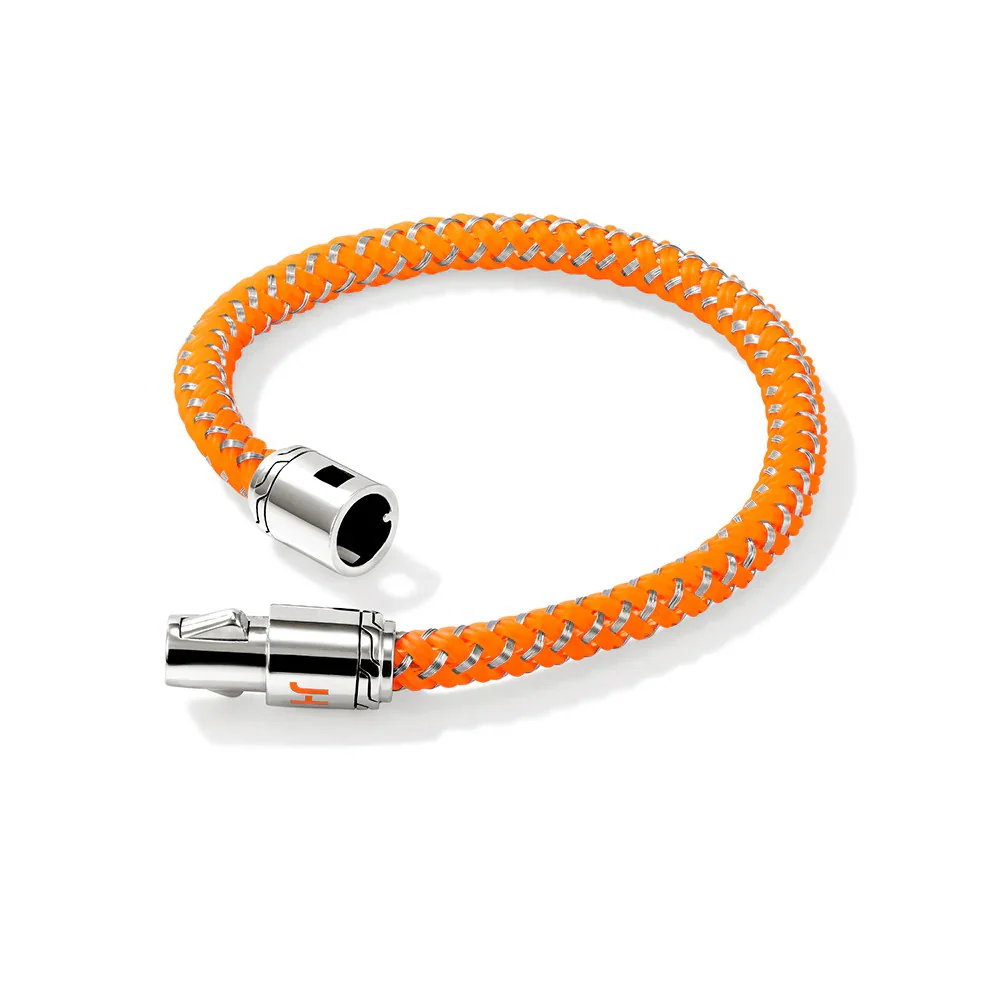 Sterling Silver & Orange Rubber Cord Bracelet - Image 2