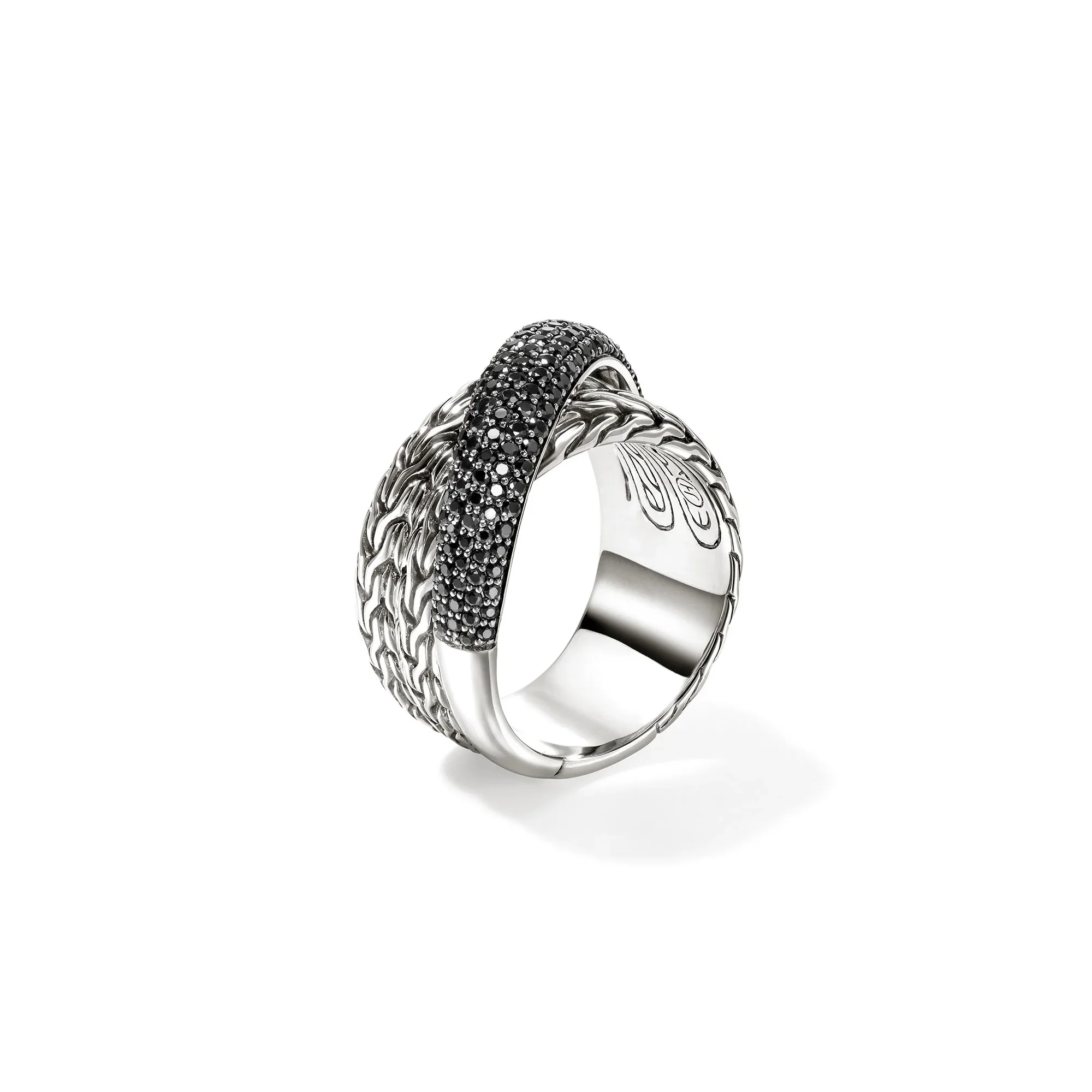 Sterling Silver Essential Pavé Black Sapphire Crossover Ring - Image 2