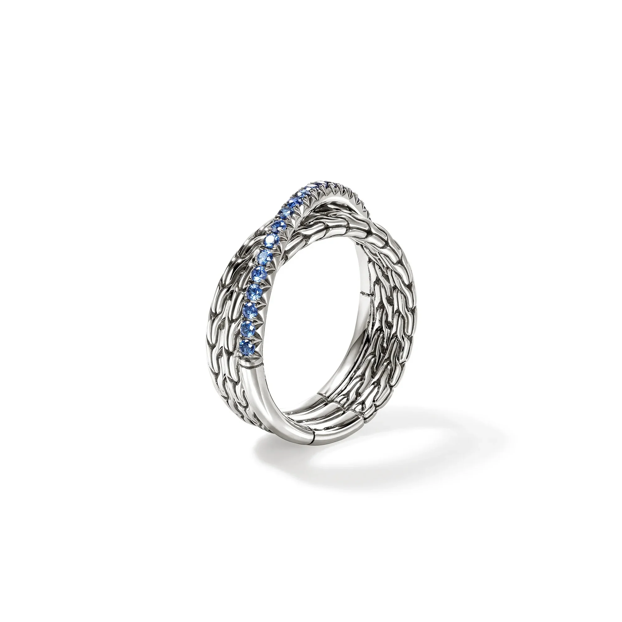 Sterling Silver Essential Pavé Blue Sapphire Crossover Ring - Image 2