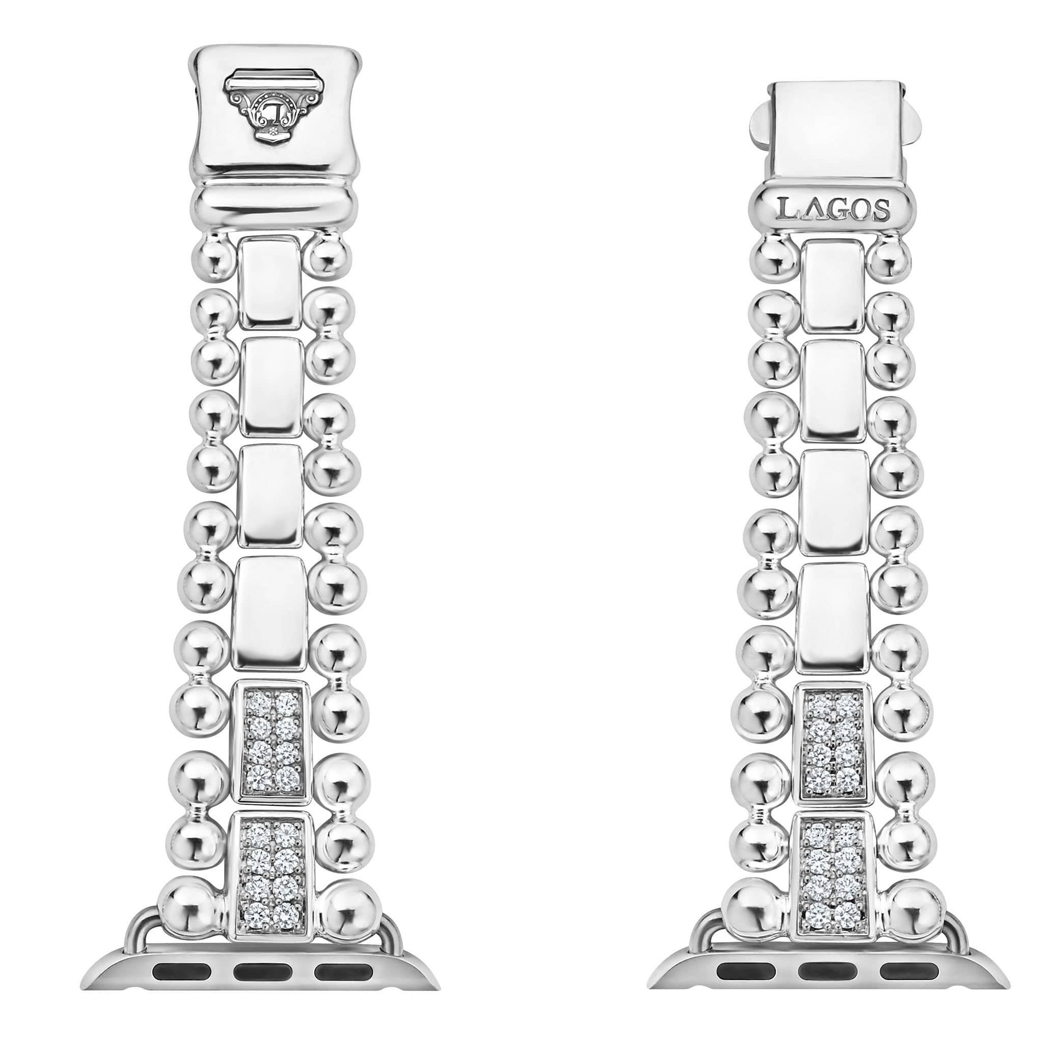 Sterling Silver Half Diamond Watch Bracelet-38-45mm - Image 4