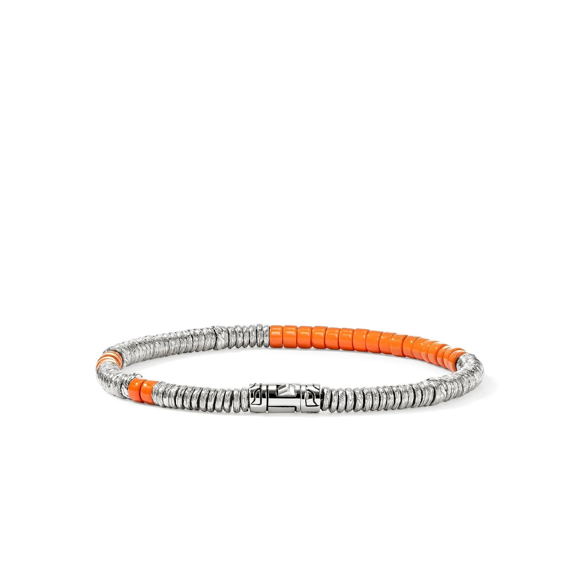 Sterling Silver Orange Enamel Heishi Chain Bracelet - Image 2