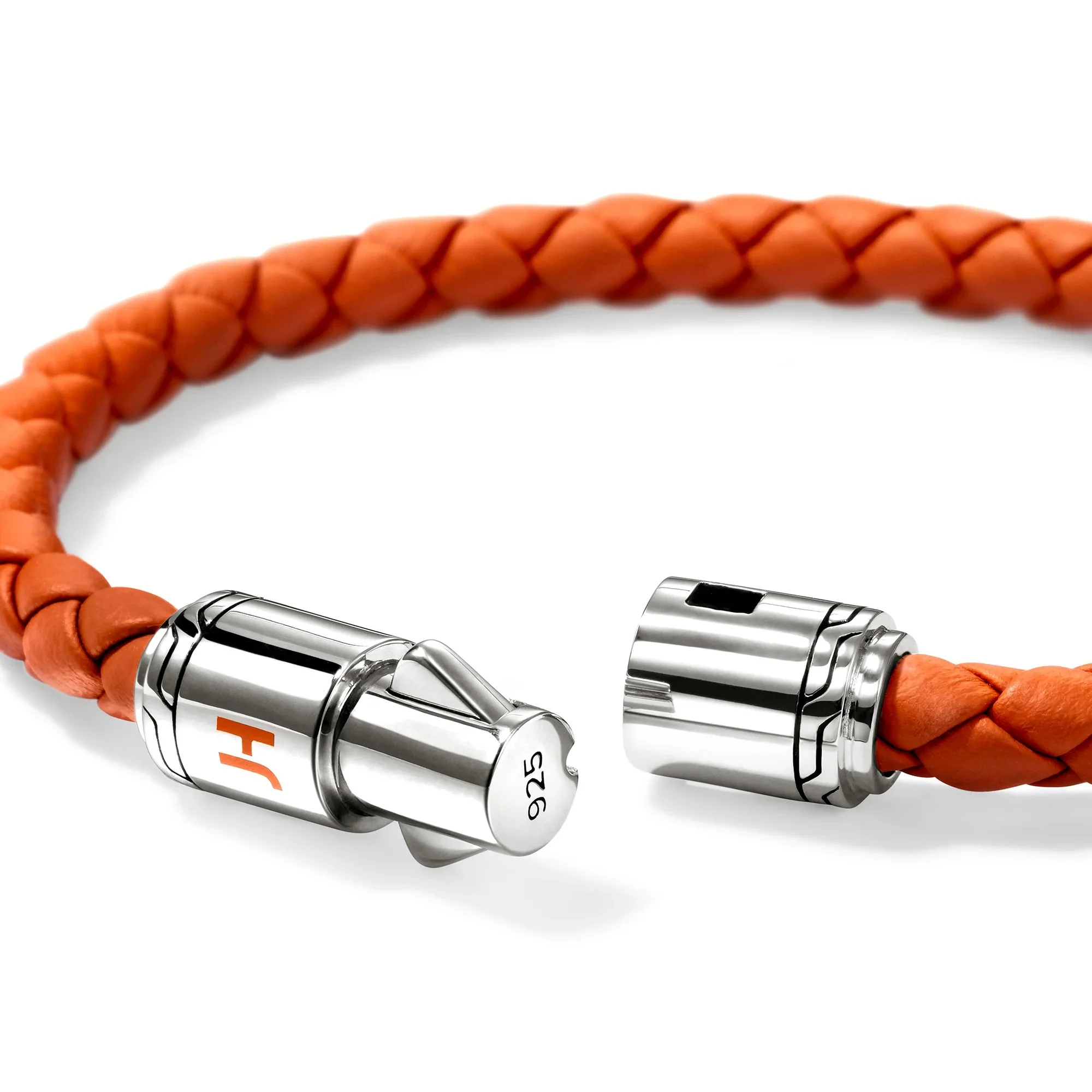 Sterling Silver & Orange Leather Cord Bracelet - Image 2