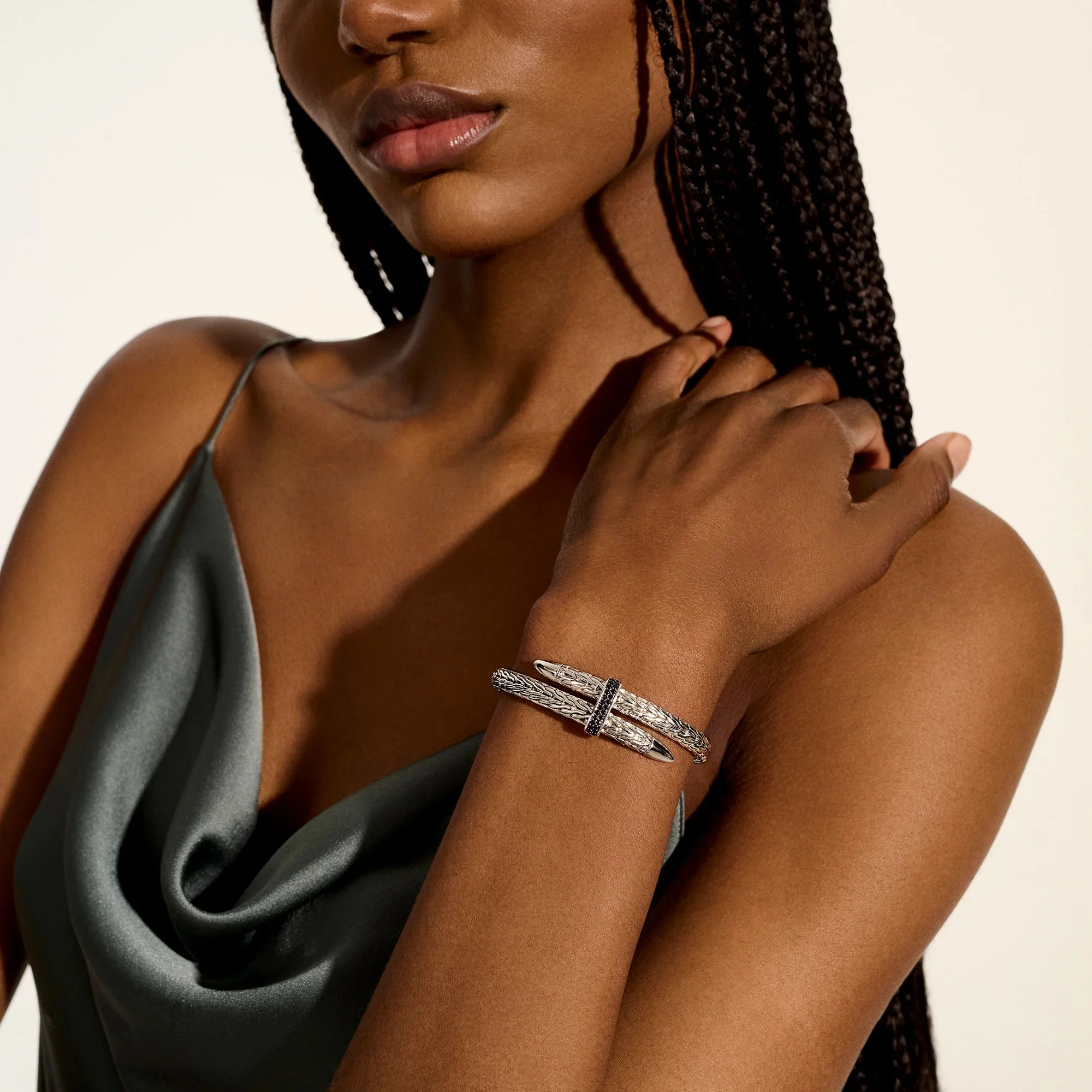 Sterling Silver Spear Flex Cuff With Black Sapphires - Image 3