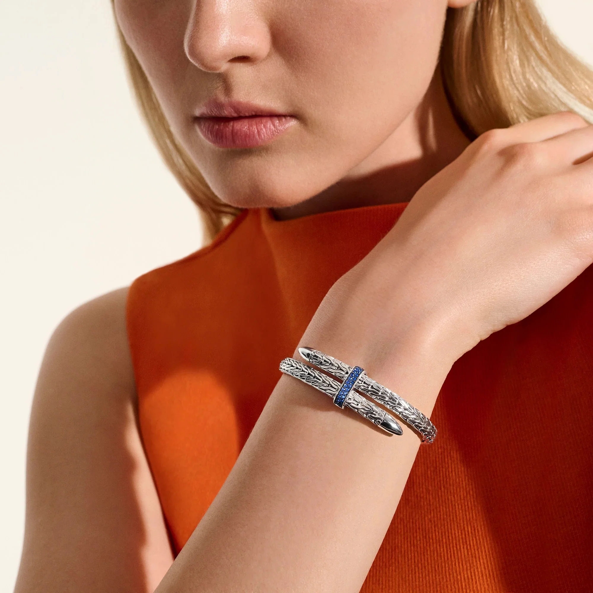 Sterling Silver Spear Flex Cuff With Blue Sapphires - Image 4
