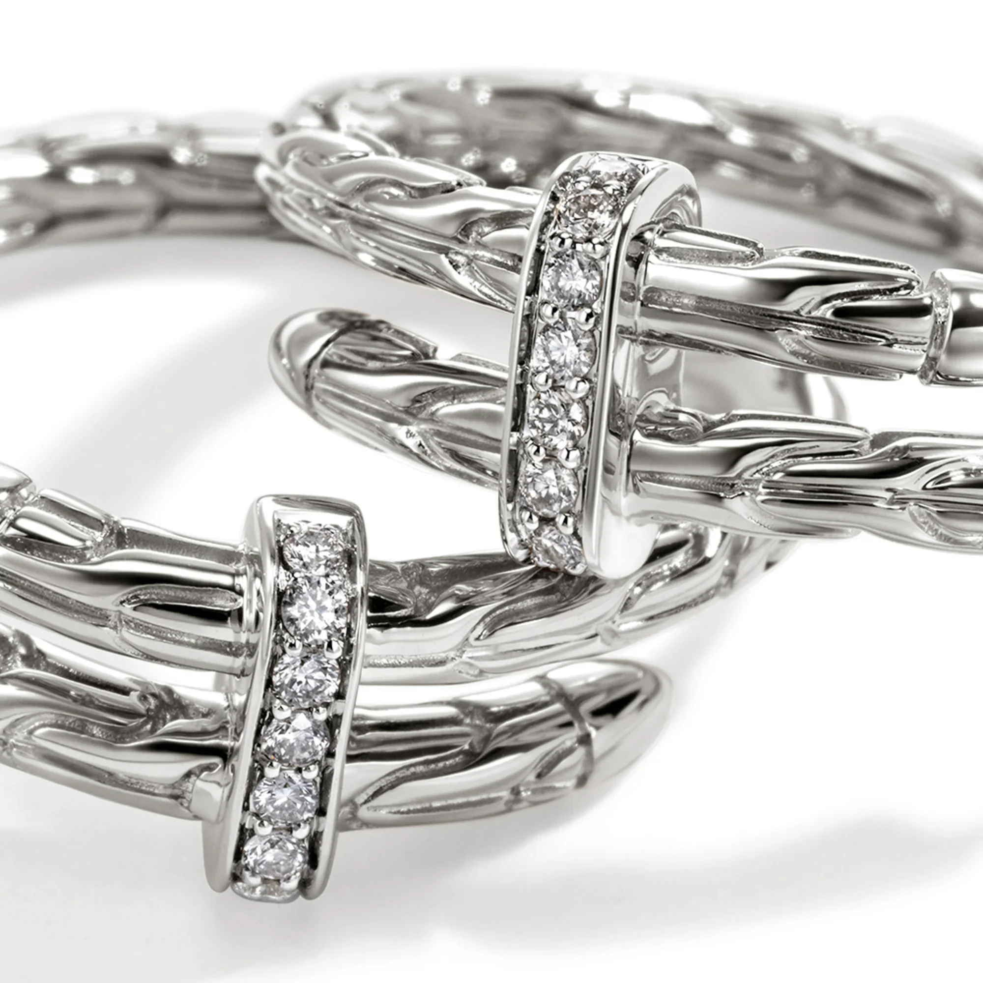 Sterling Silver Spear Hoop Earrings with Diamonds, 22.5MM - Image 2