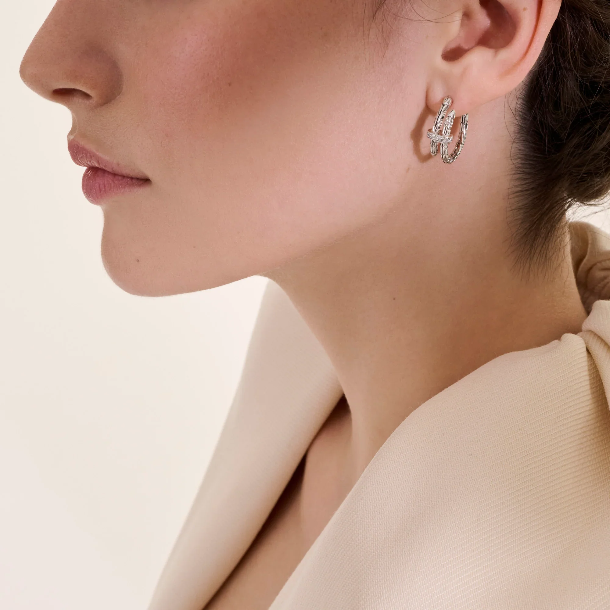 Sterling Silver Spear Hoop Earrings with Diamonds, 22.5MM - Image 3