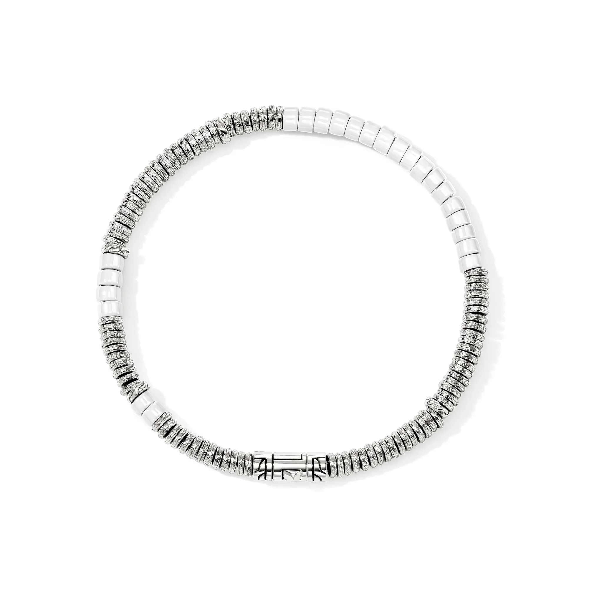 Sterling Silver White Enamel Heishi Chain Bracelet - Image 2