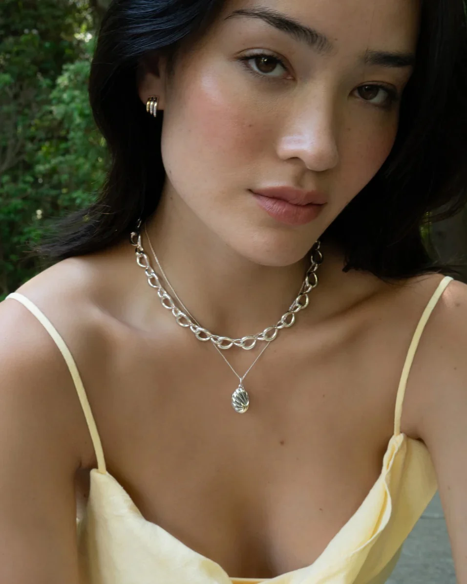 The "Neptune" Shell Two-Tone Locket Necklace - Image 3