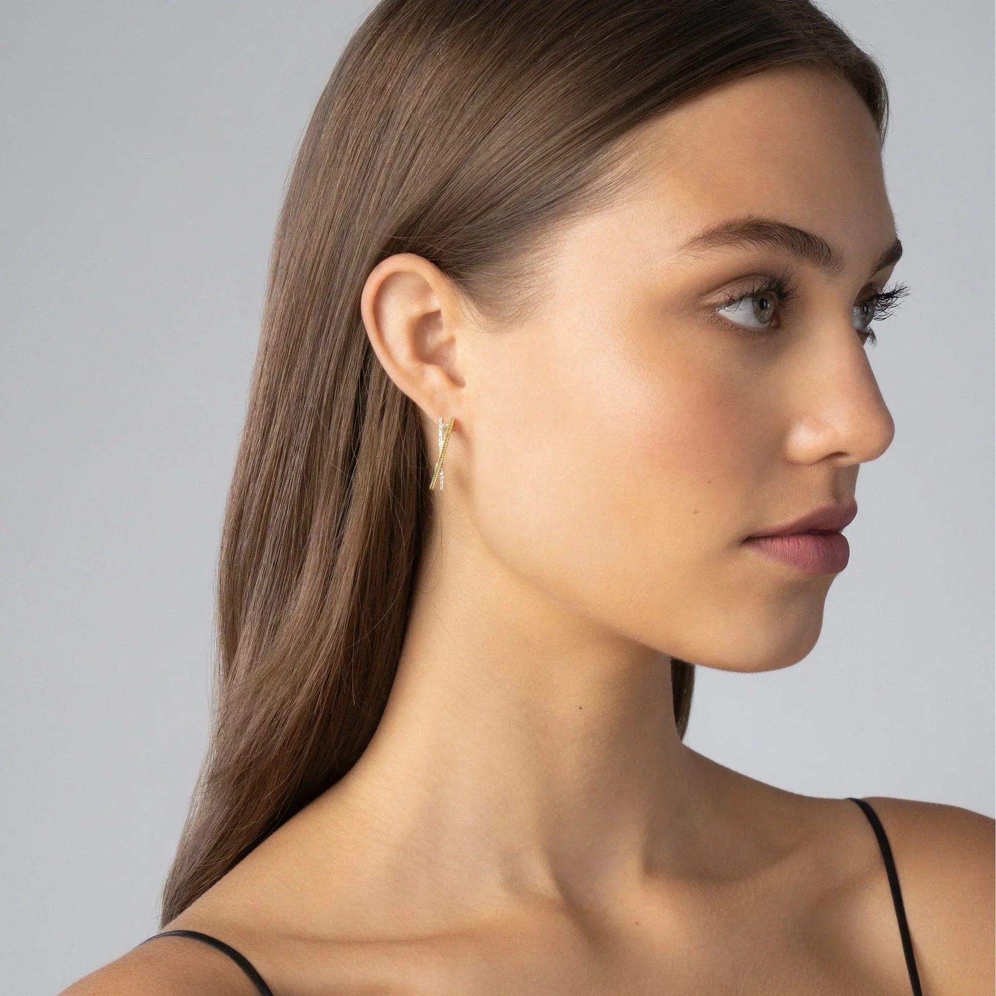 Thin Two-Tone Caviar X Diamond Hoop - Image 2