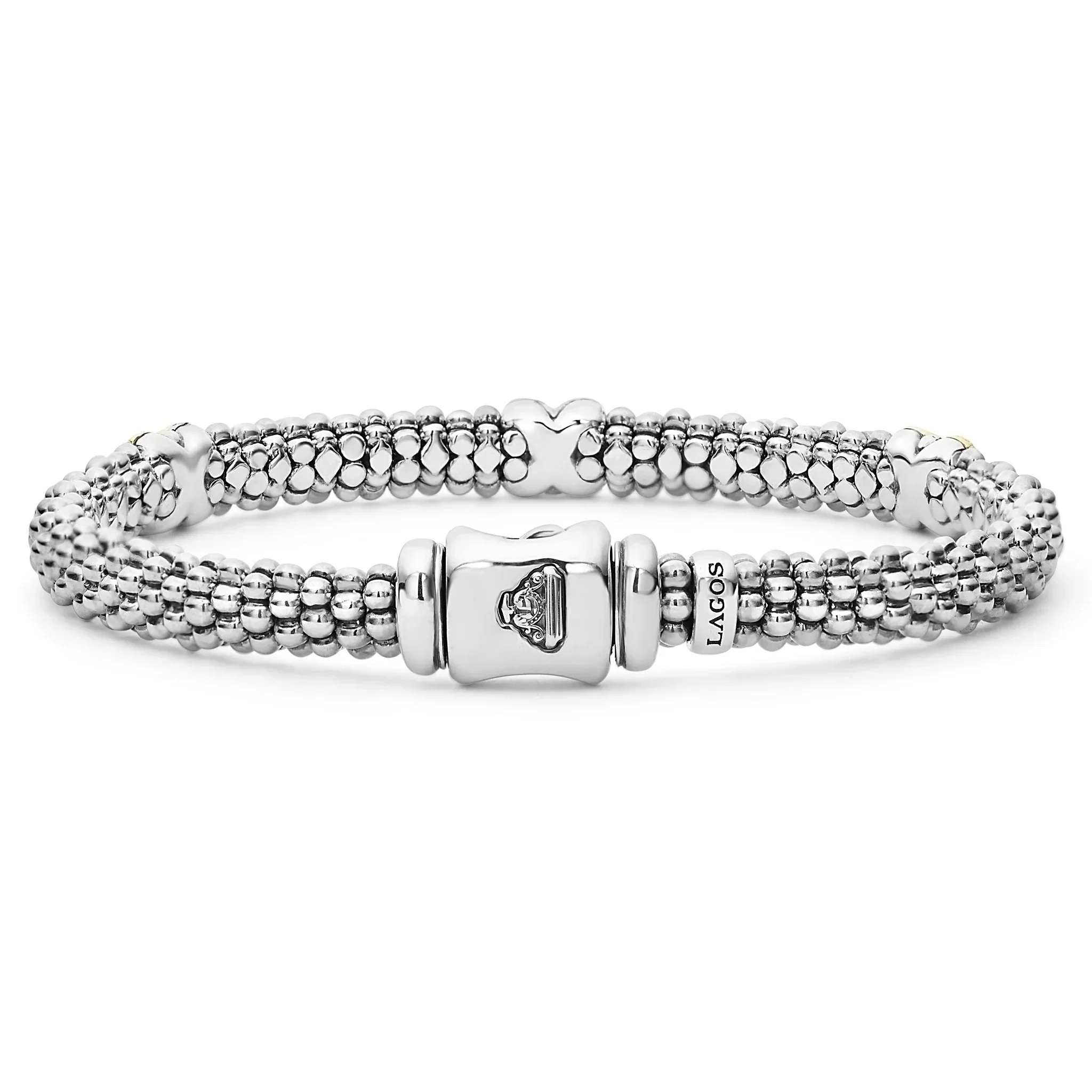 Three Station Gold X Diamond Caviar Bracelet | 6mm - Image 3