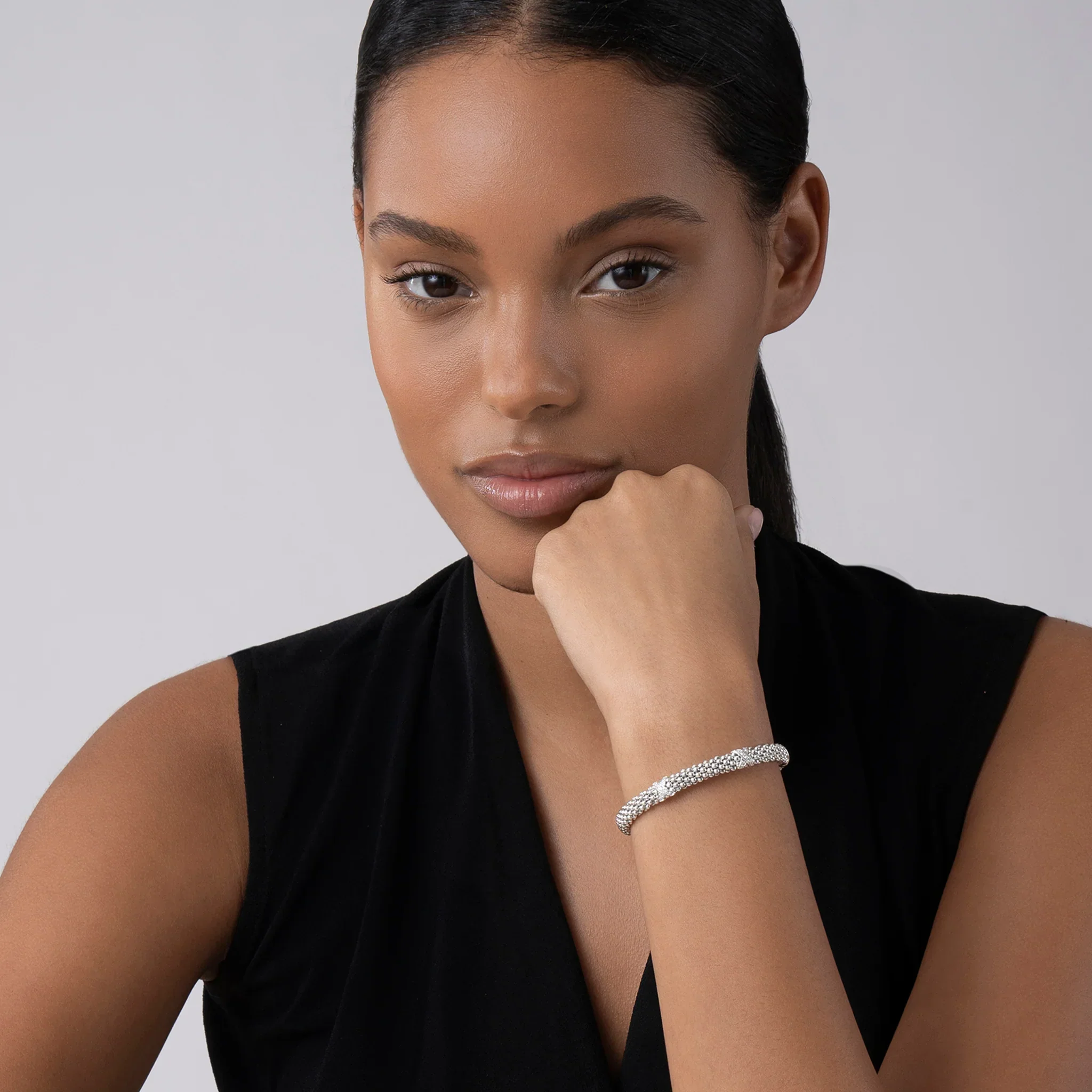 Three Station Silver X Diamond Bracelet | 6mm - Image 3