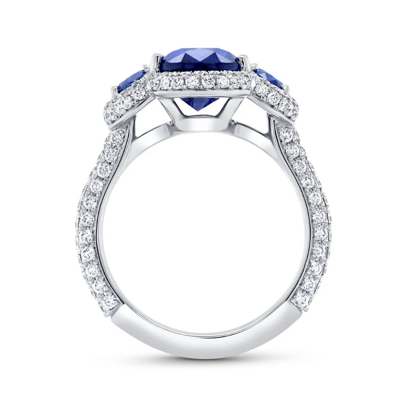 Three-Stone Oval Shaped Blue Sapphire Ring - Image 2