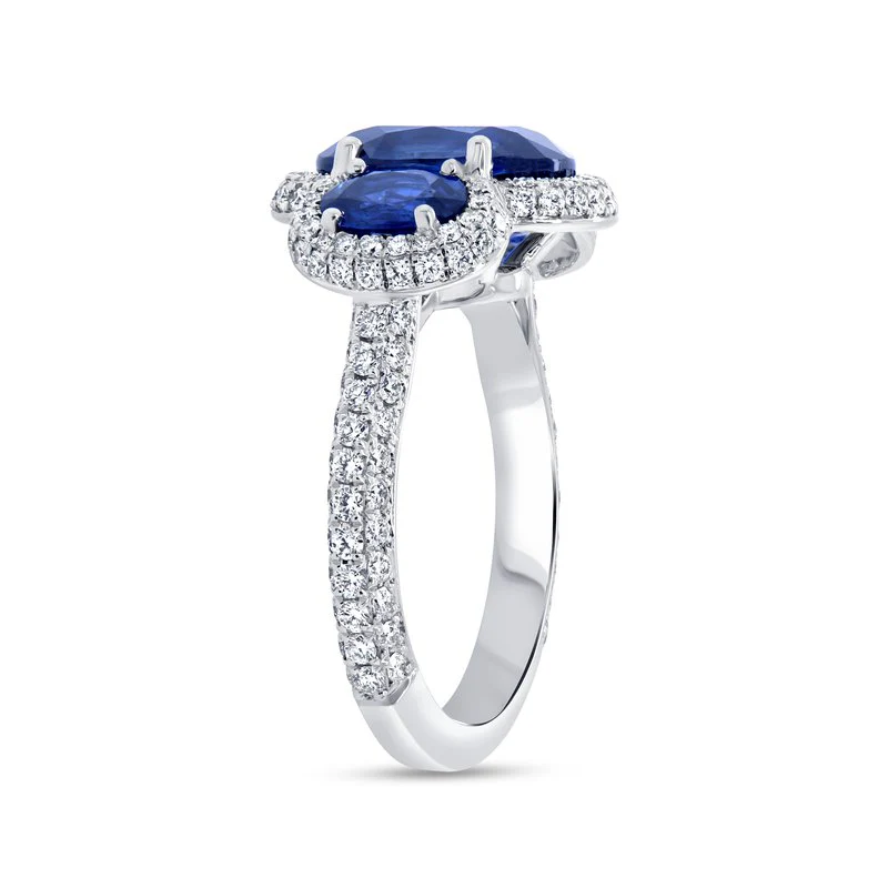 Three-Stone Oval Shaped Blue Sapphire Ring - Image 3