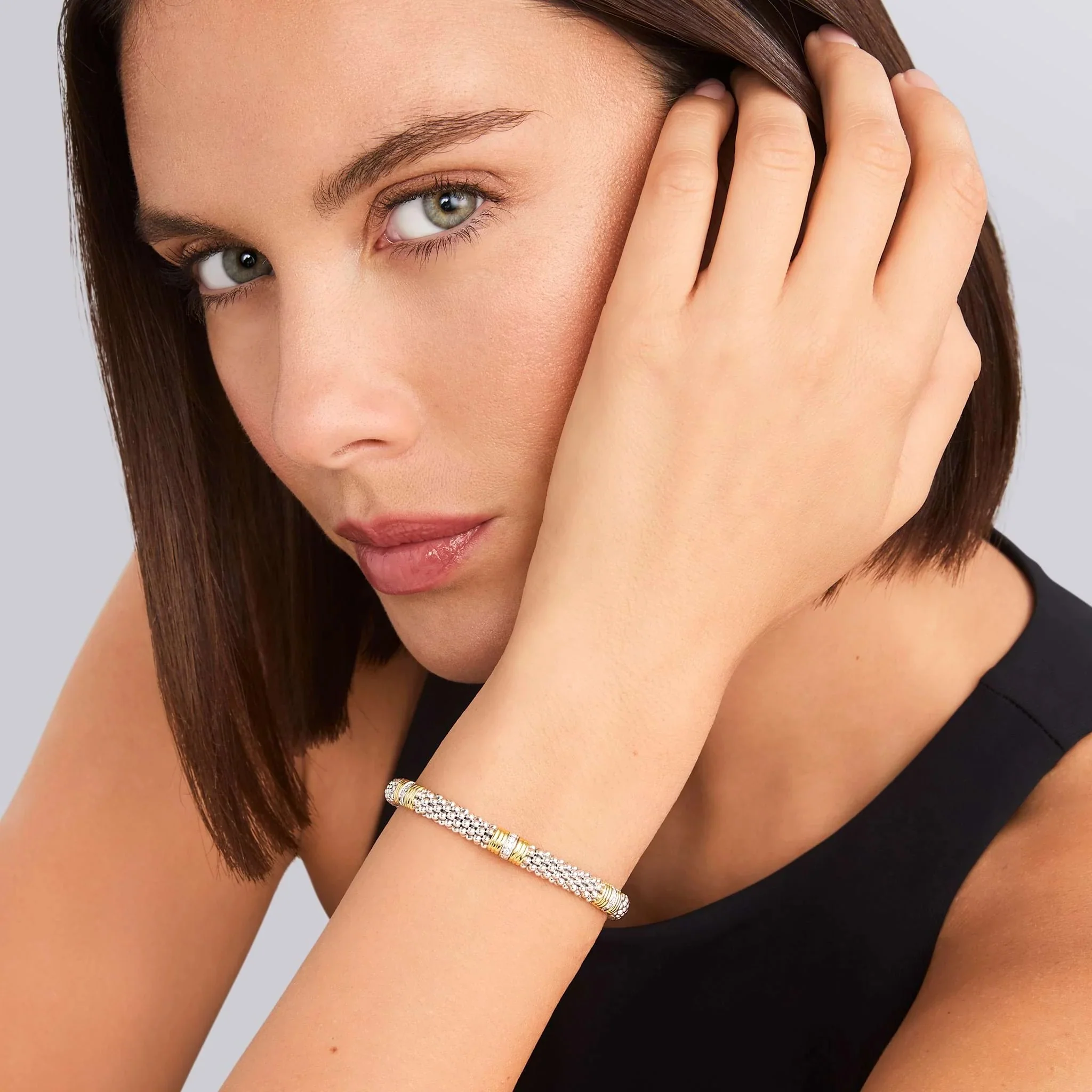 Triple Diamond Station Caviar Bracelet | 6mm - Image 3