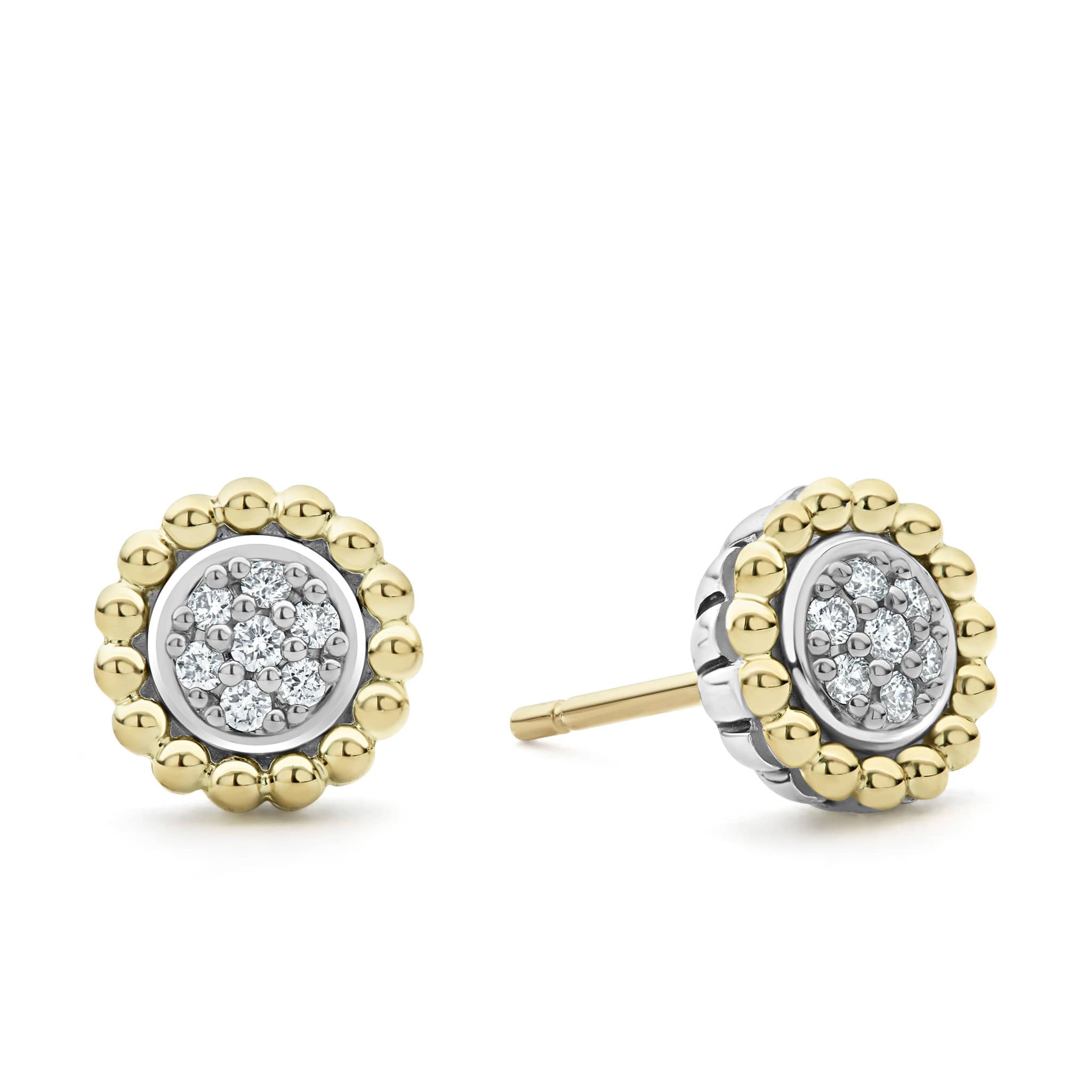 Two-Tone Caviar Diamond Stud Earrings - Image 3