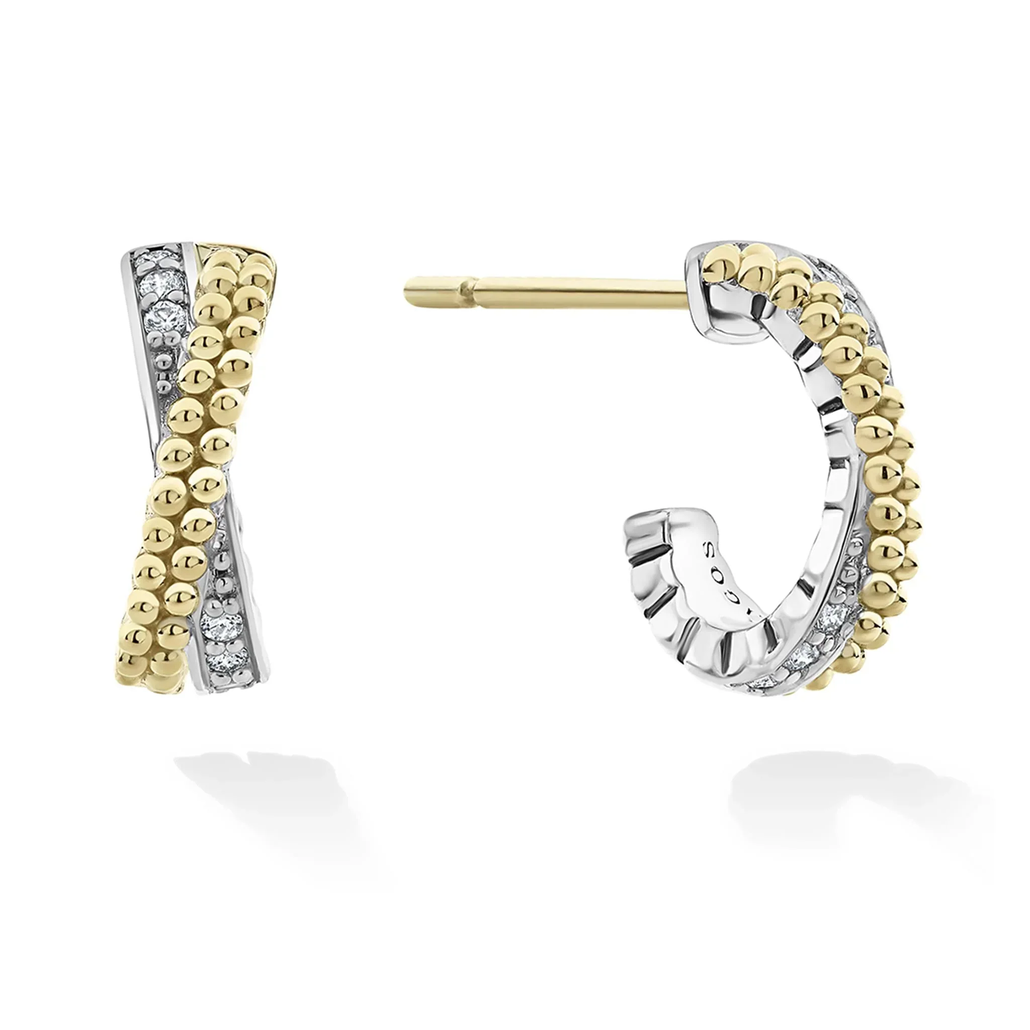 Two-Tone Caviar X Huggie Earrings - Image 3