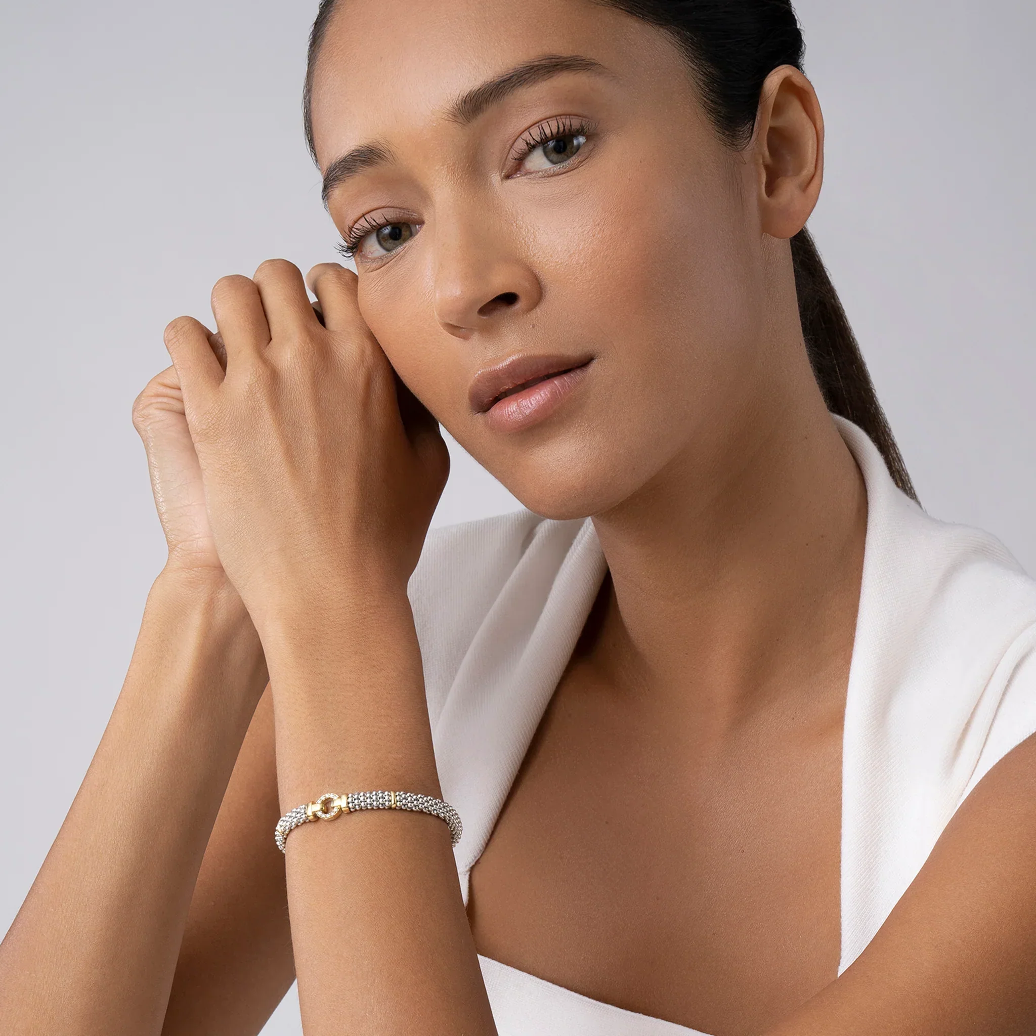 Two-Tone Diamond Circle Caviar Bracelet | 6mm - Image 3
