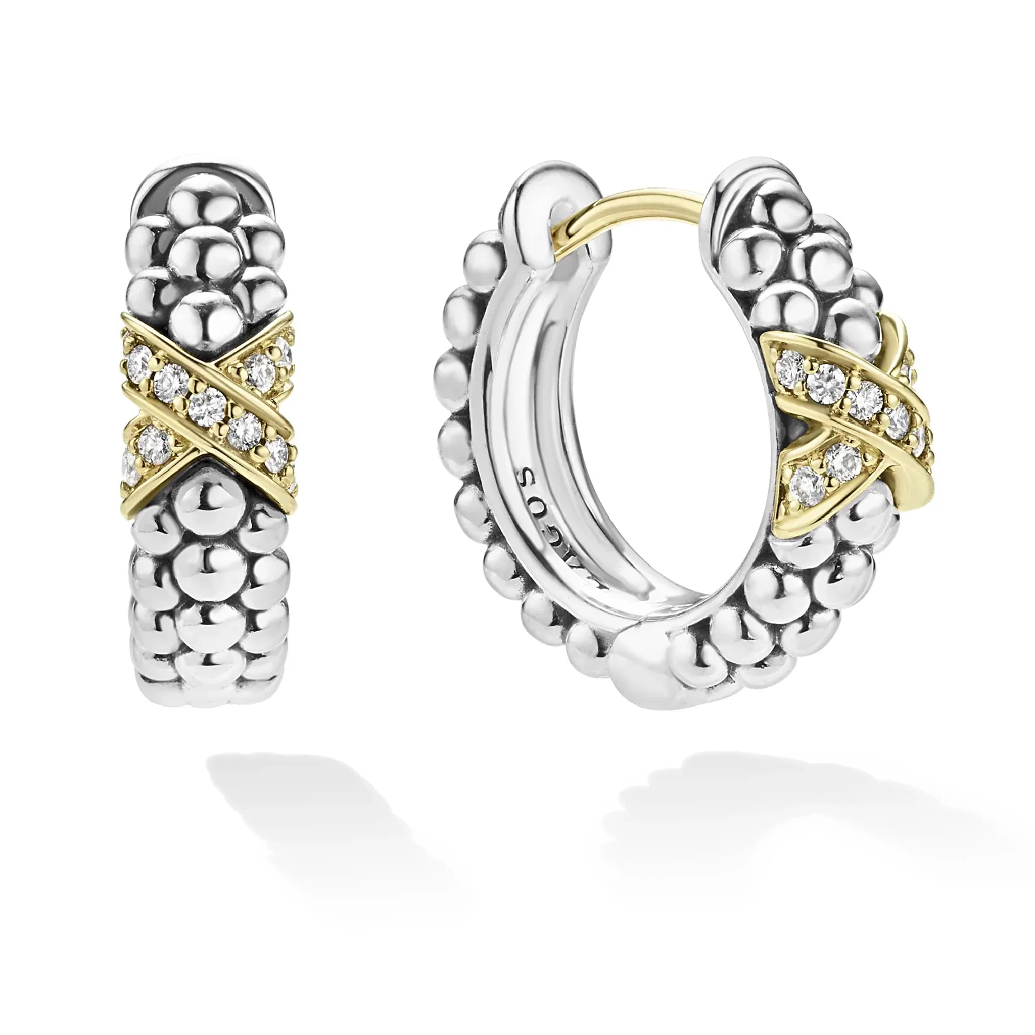 Two-Tone Diamond Huggie Earrings - Image 3