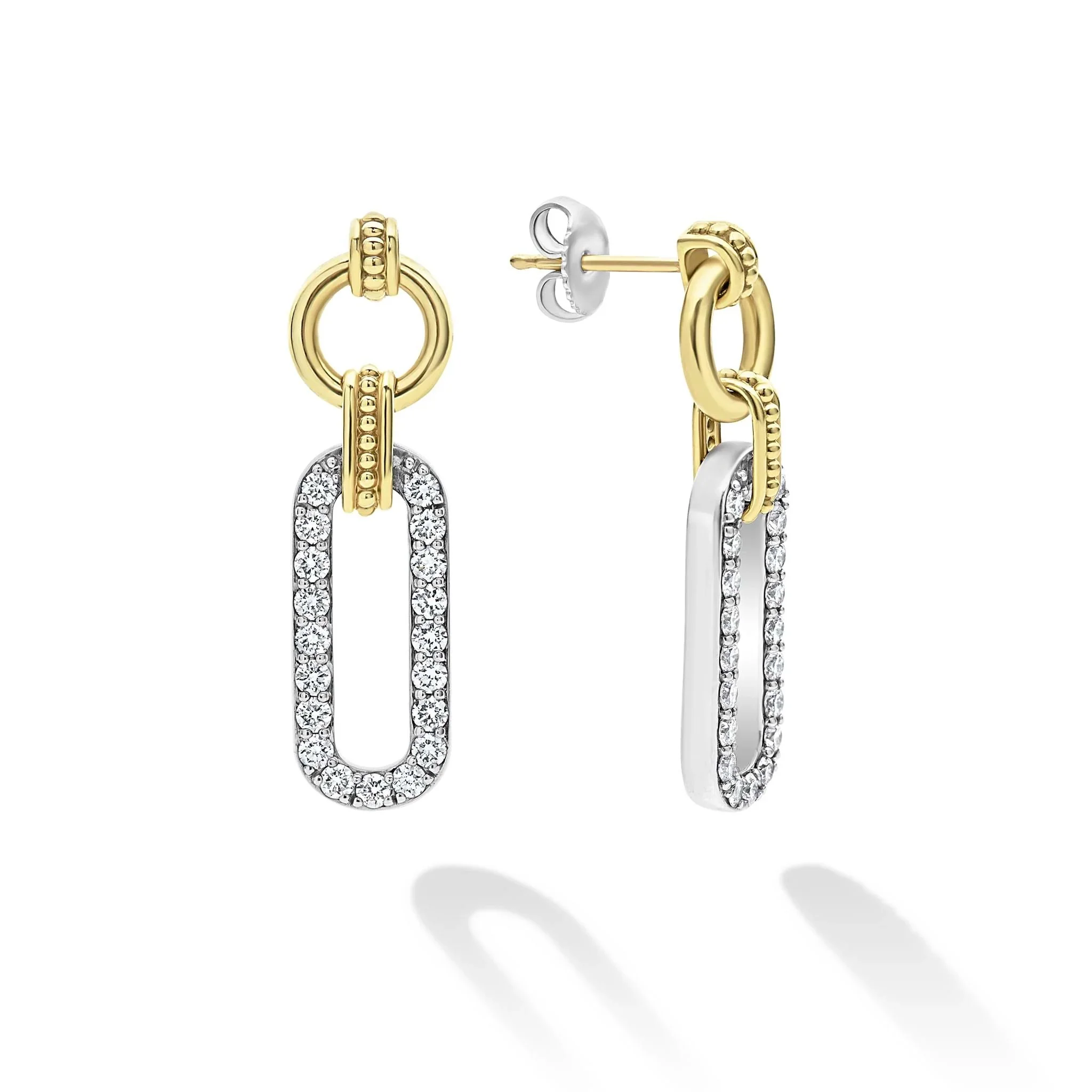 Two-Tone Diamond Link Drop Earrings - Image 3
