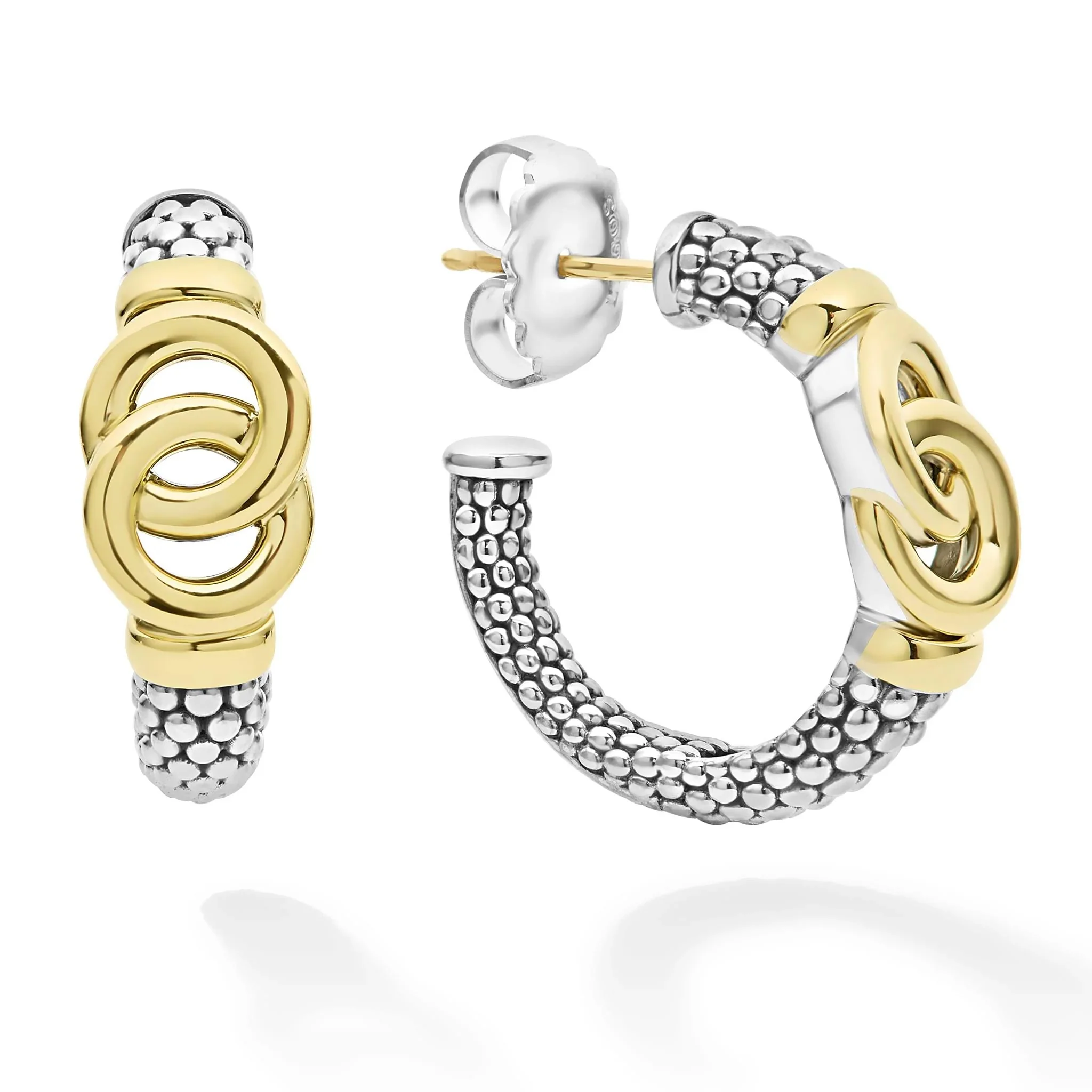 Two-Tone Interlocking Caviar Hoop Earrings - Image 3