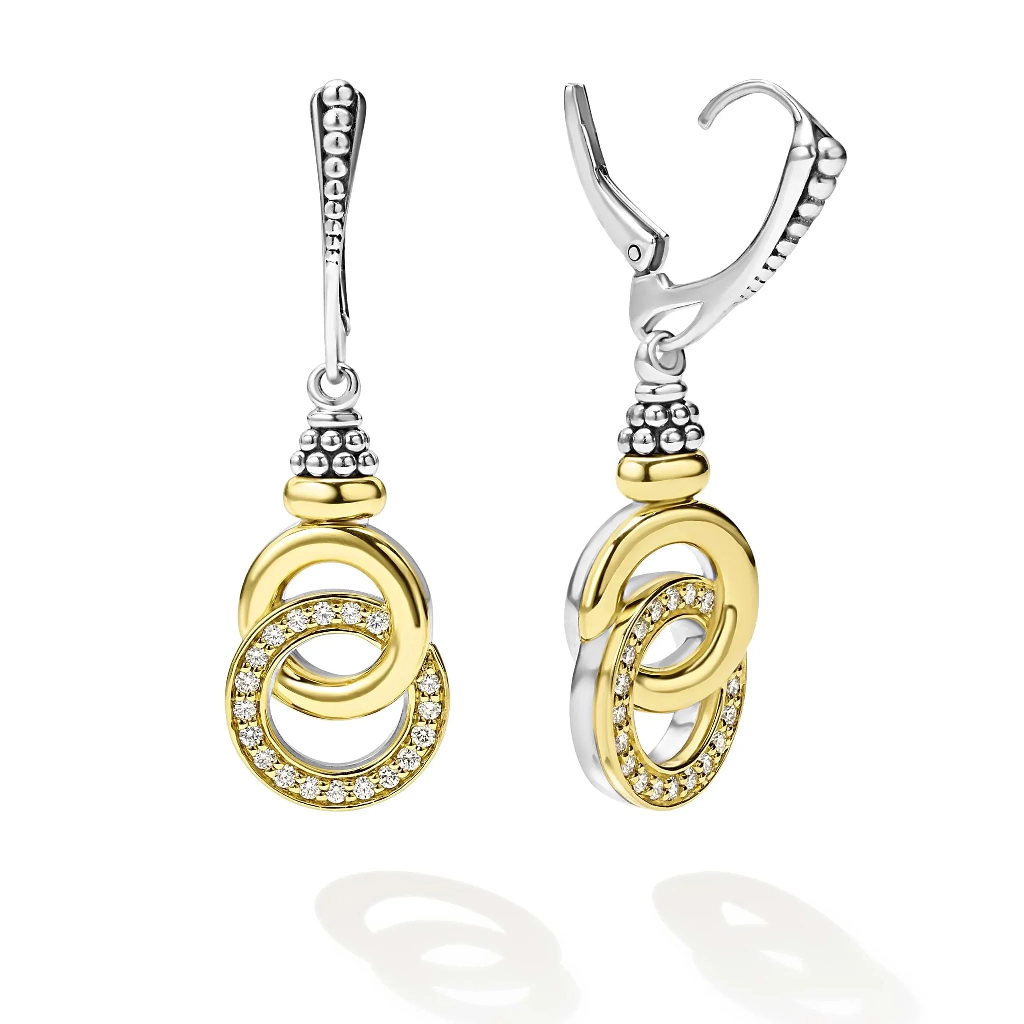 Two-Tone Interlocking Diamond Drop Earrings - Image 2