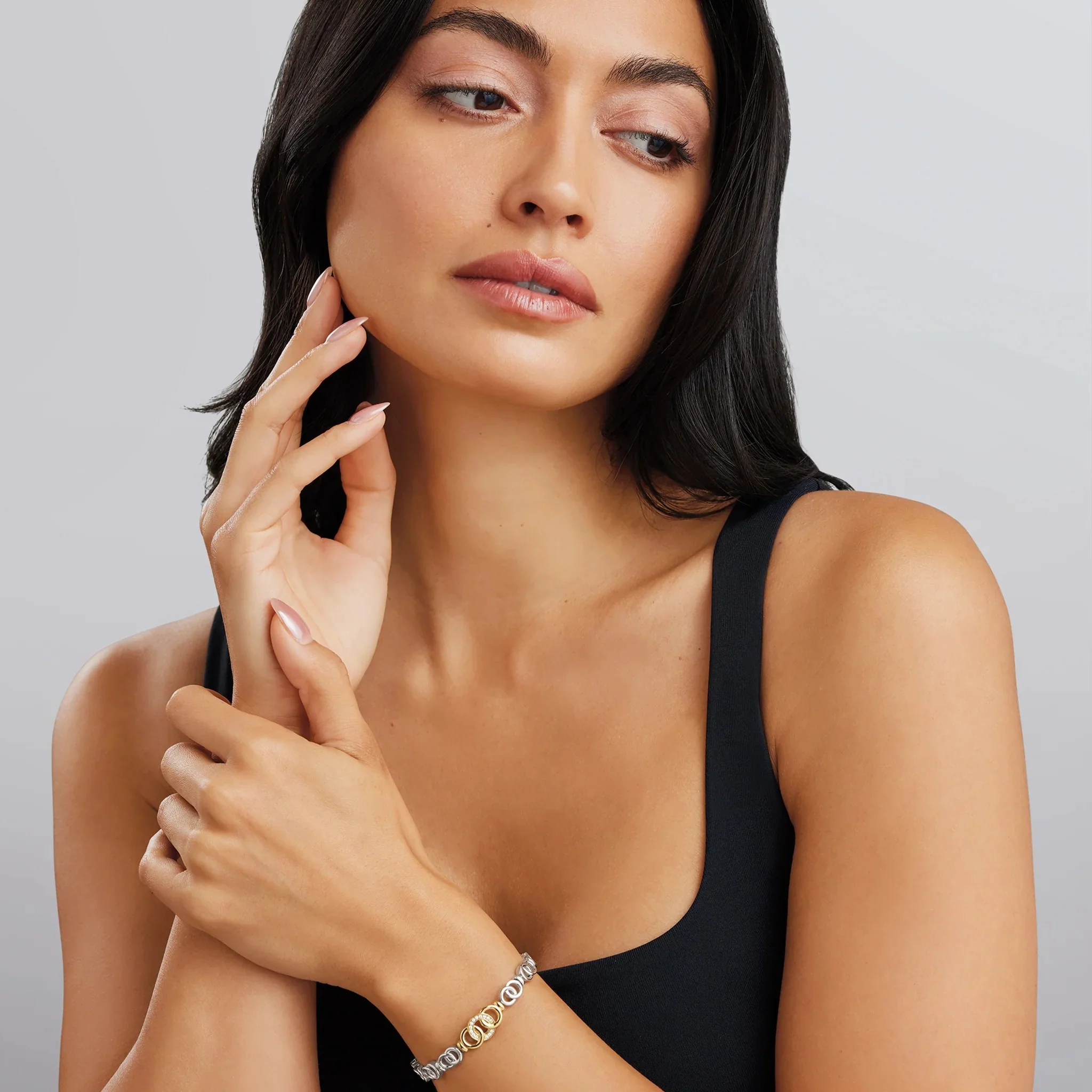 Two-Tone Interlocking Diamond Link Bracelet - Image 3