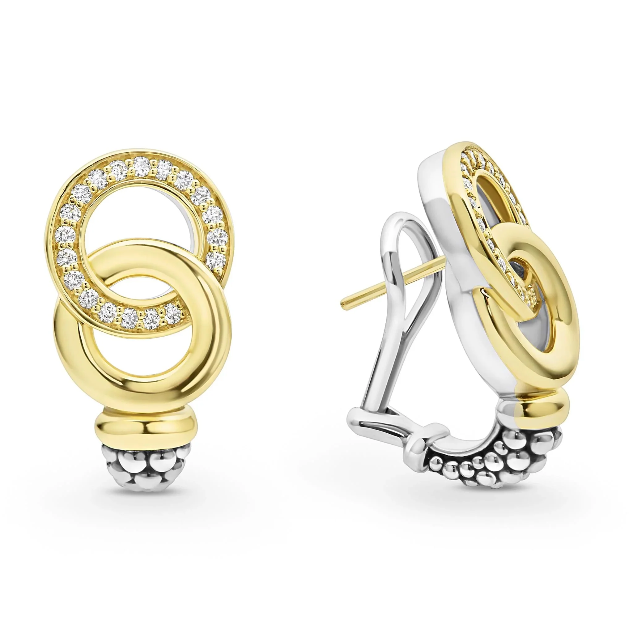 Two-Tone Interlocking Diamond Omega Clip Earrings - Image 2