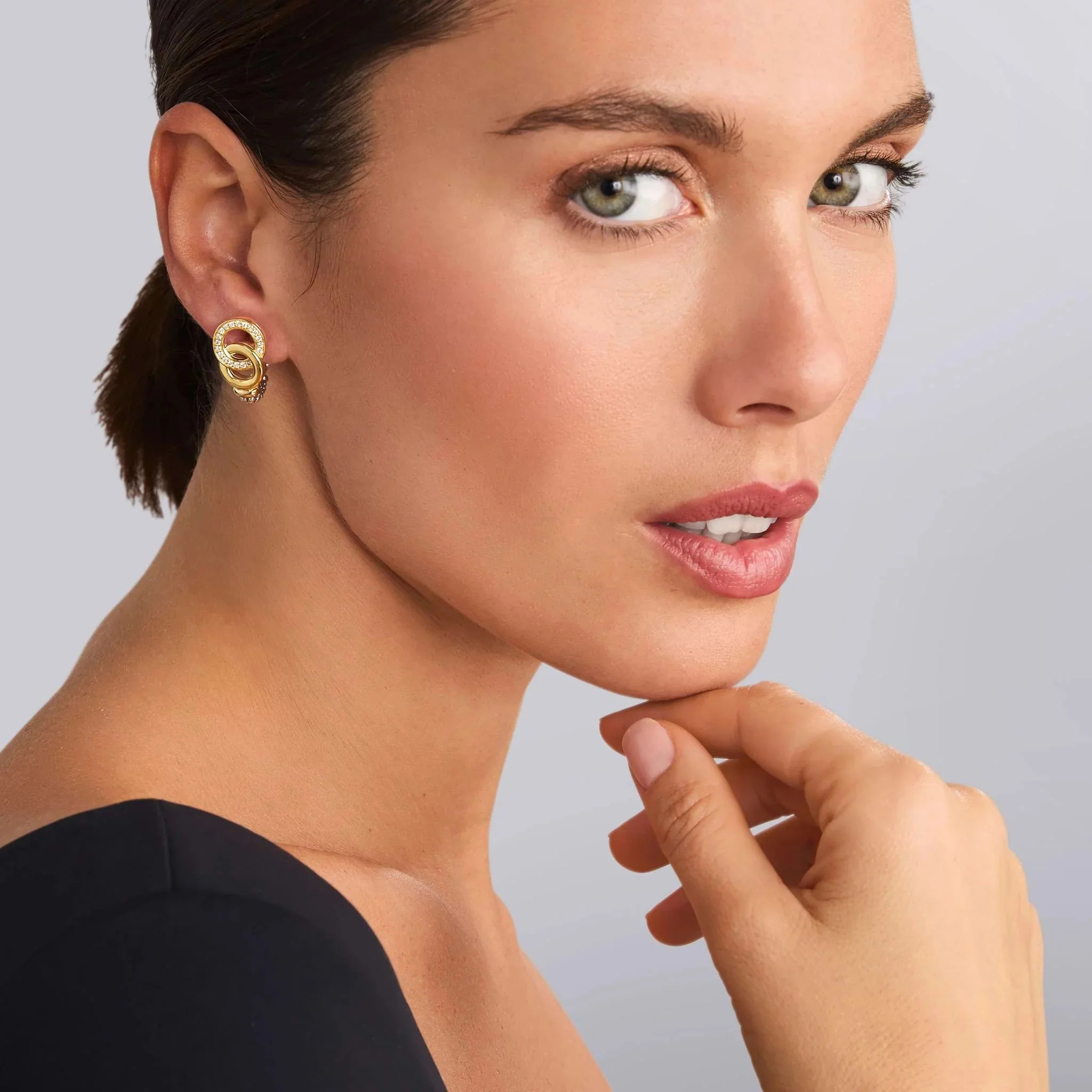 Two-Tone Interlocking Diamond Omega Clip Earrings - Image 3