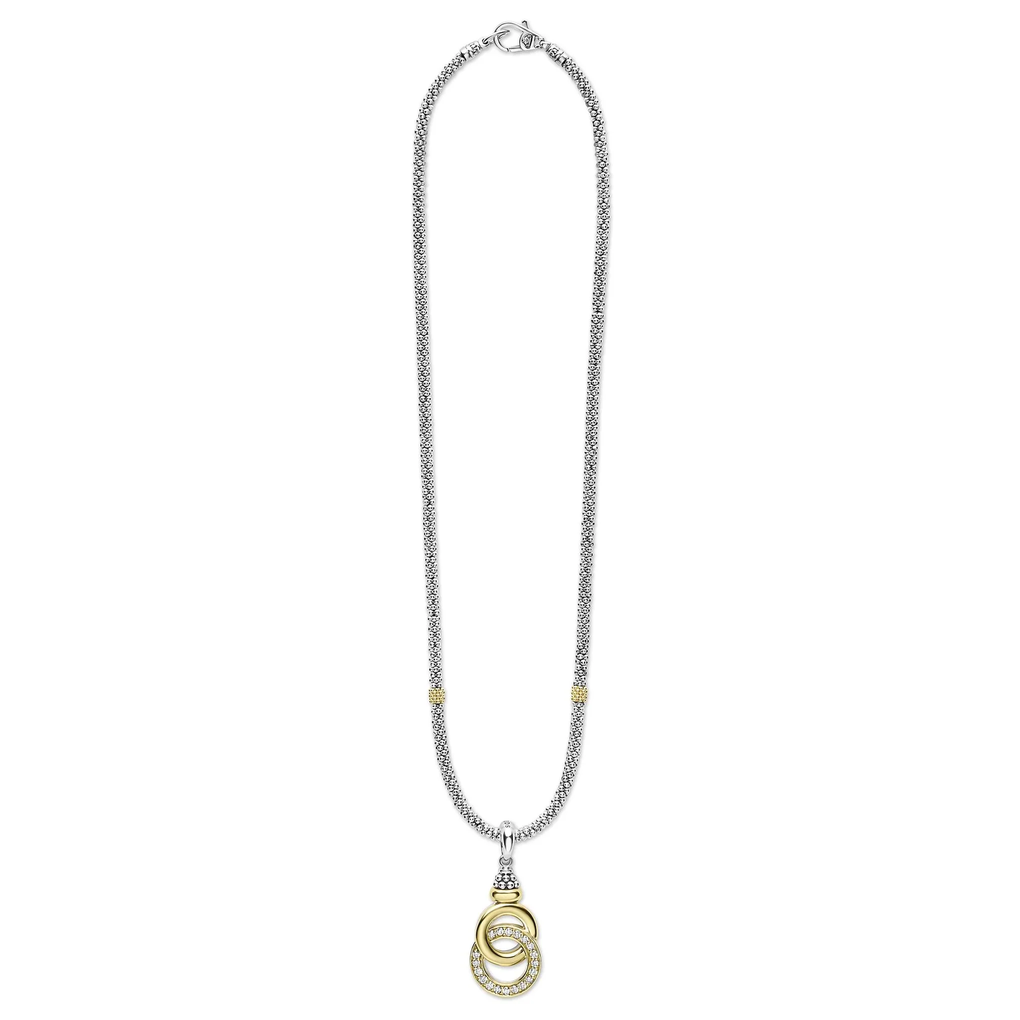 Two-Tone Interlocking Diamond Pendant Necklace - Image 2
