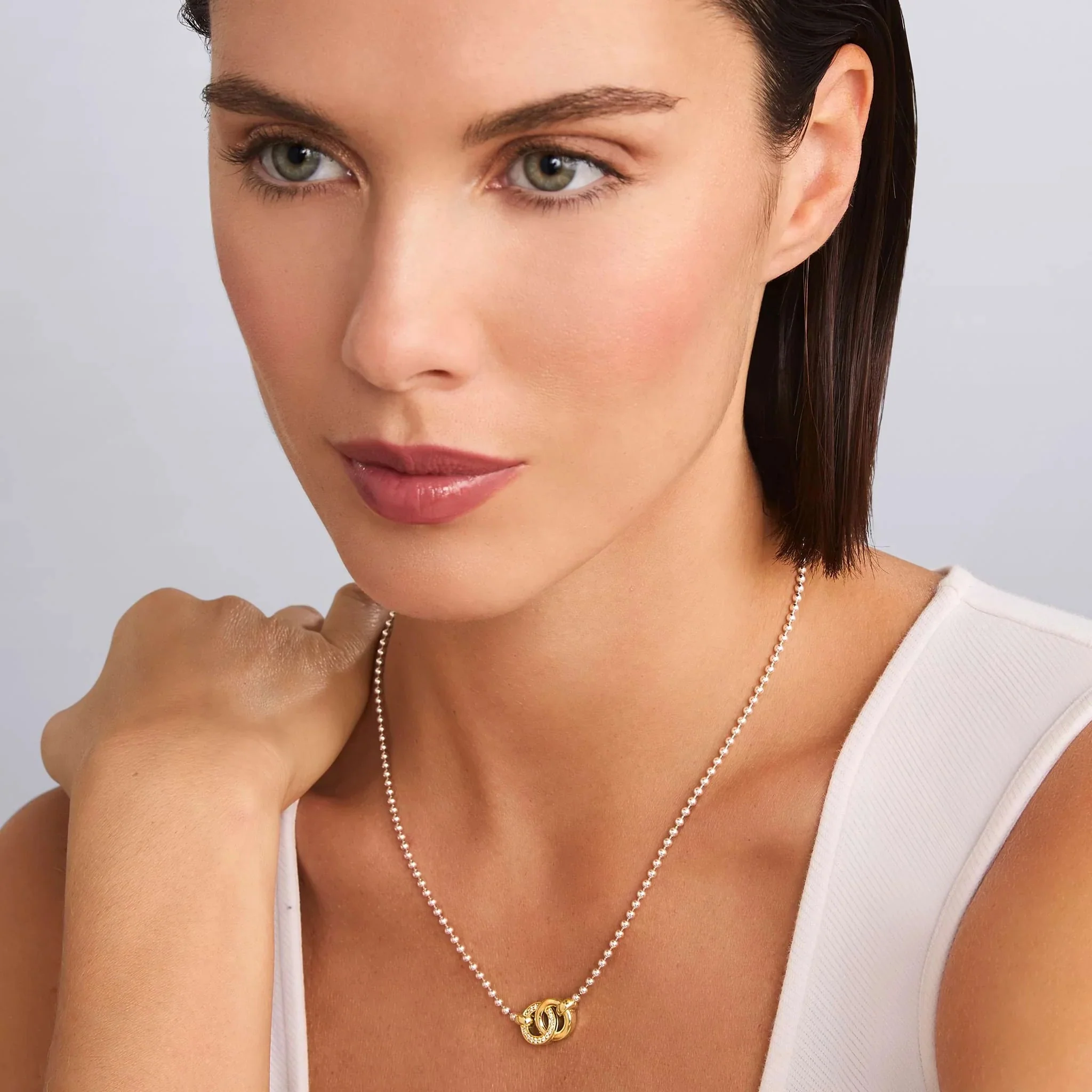 Two-Tone Interlocking Diamond Pendant Necklace - Image 3