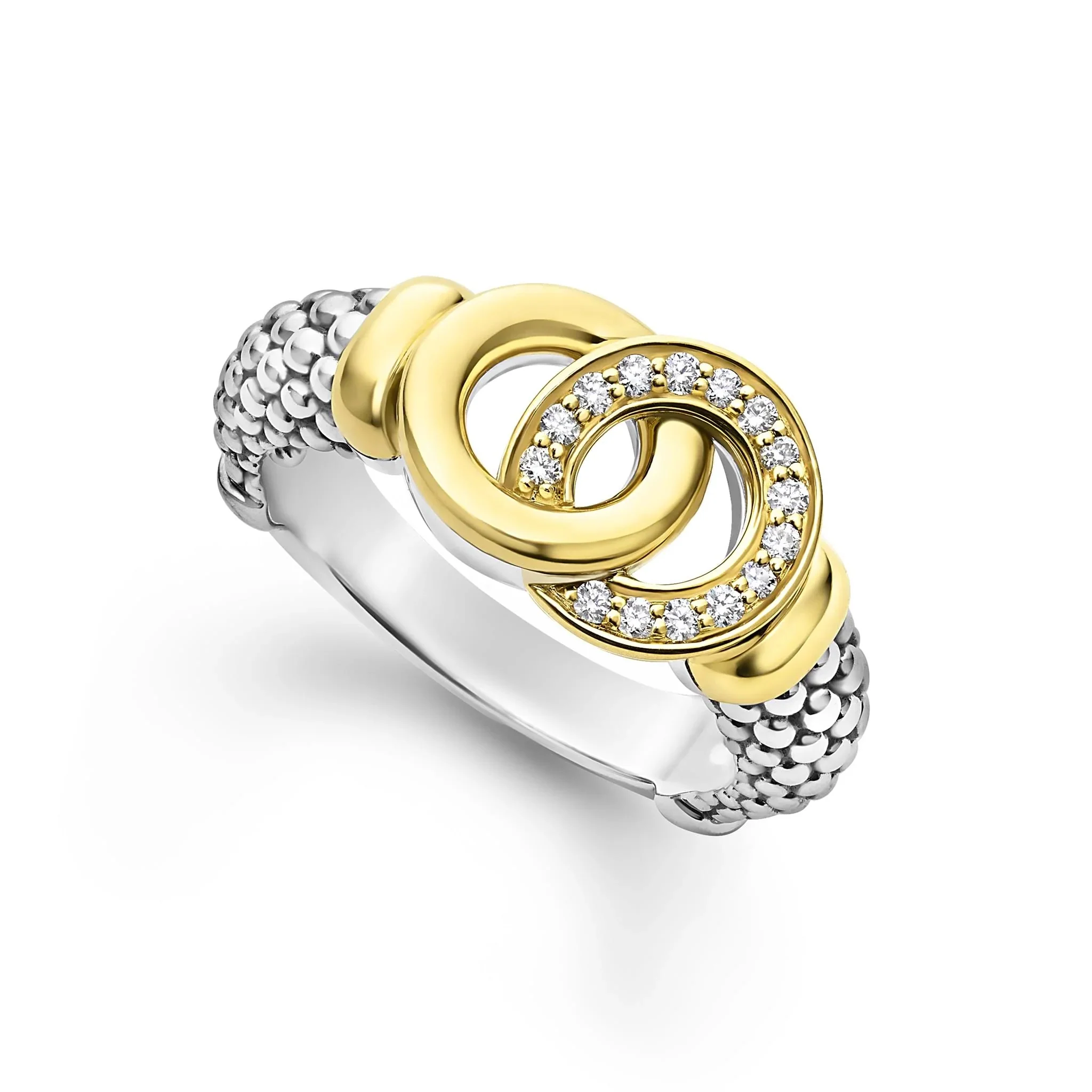 Two-Tone Interlocking Diamond Caviar Ring - Image 2