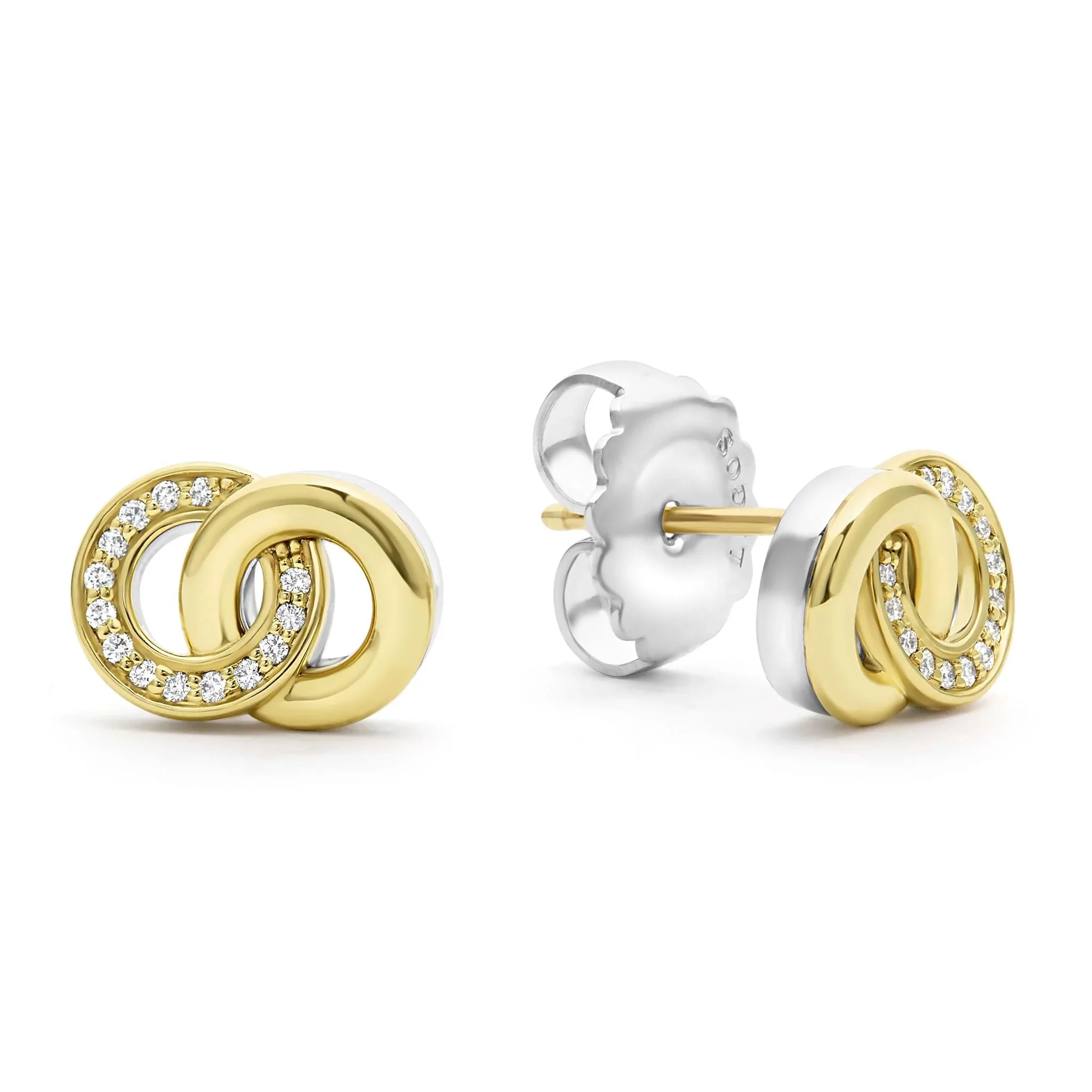 Two-Tone Interlocking Diamond Stud Earrings - Image 2