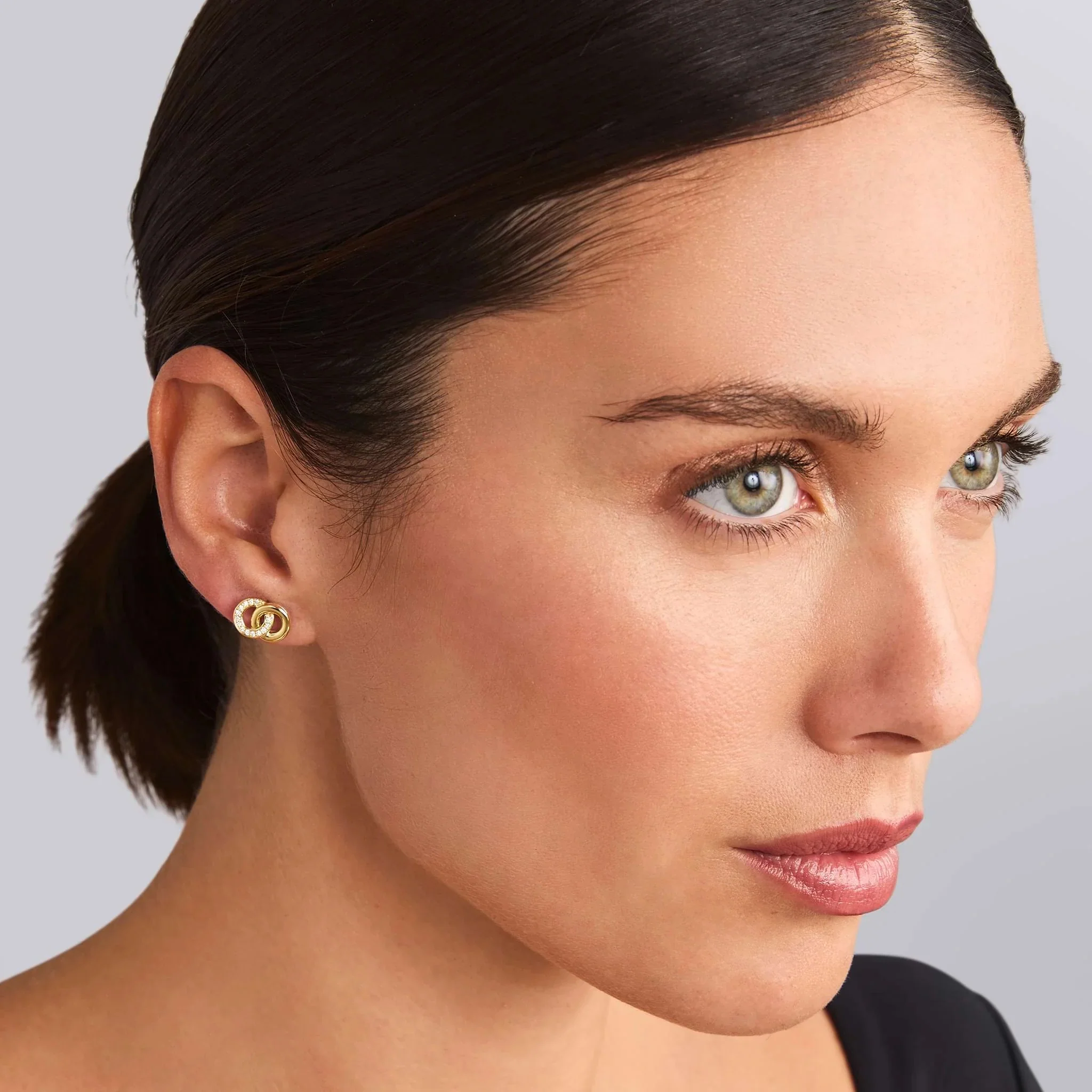 Two-Tone Interlocking Diamond Stud Earrings - Image 3