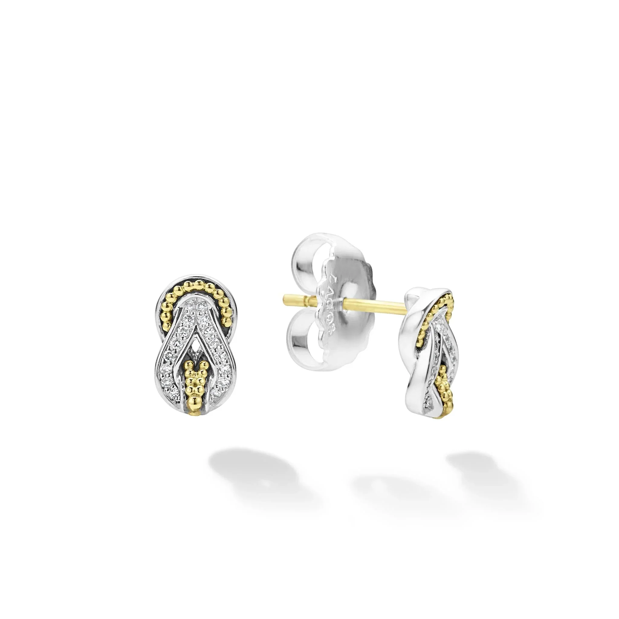 Two-Tone Knot Diamond Stud Earrings - Image 3