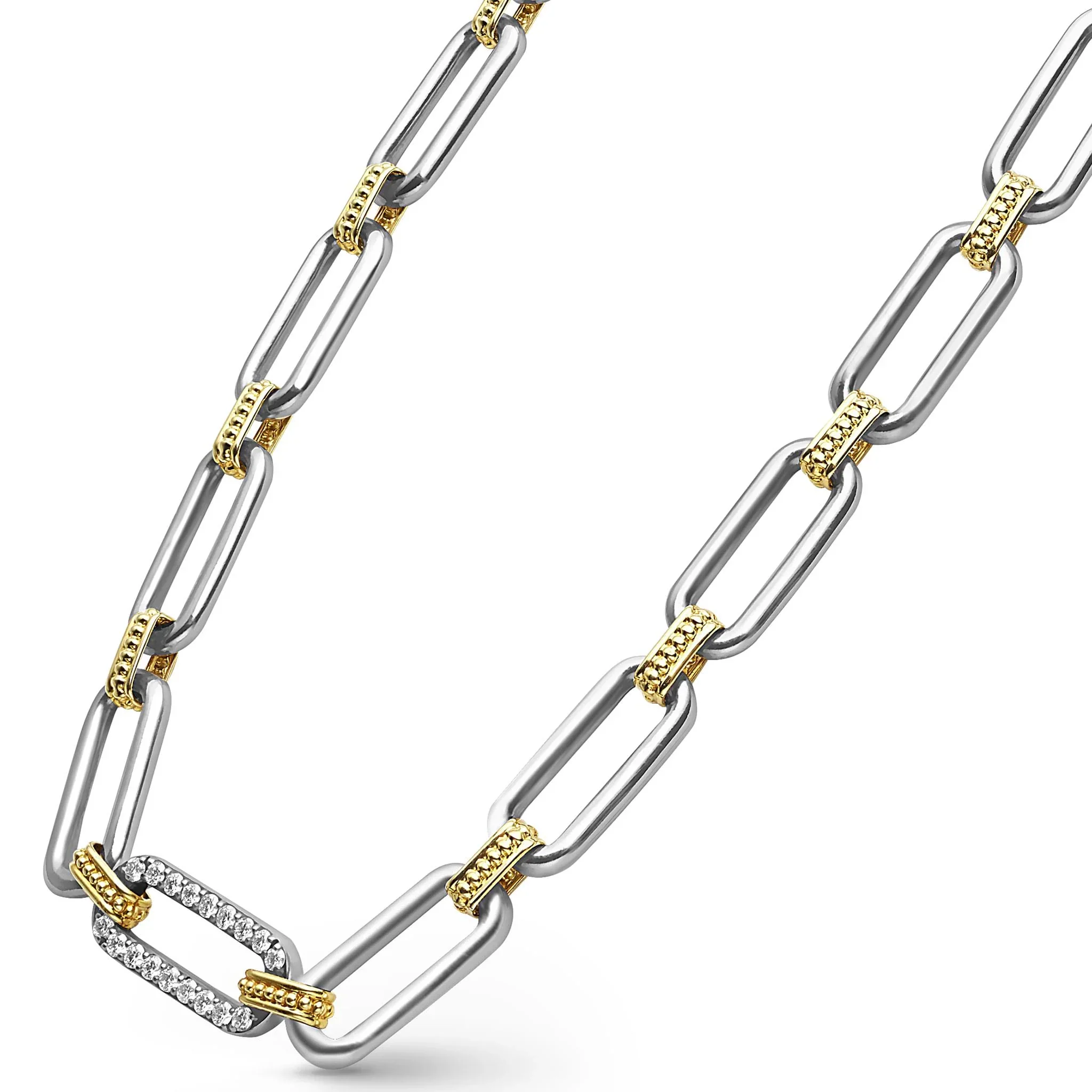 Two-Tone Link Single Station Diamond Necklace - Image 3
