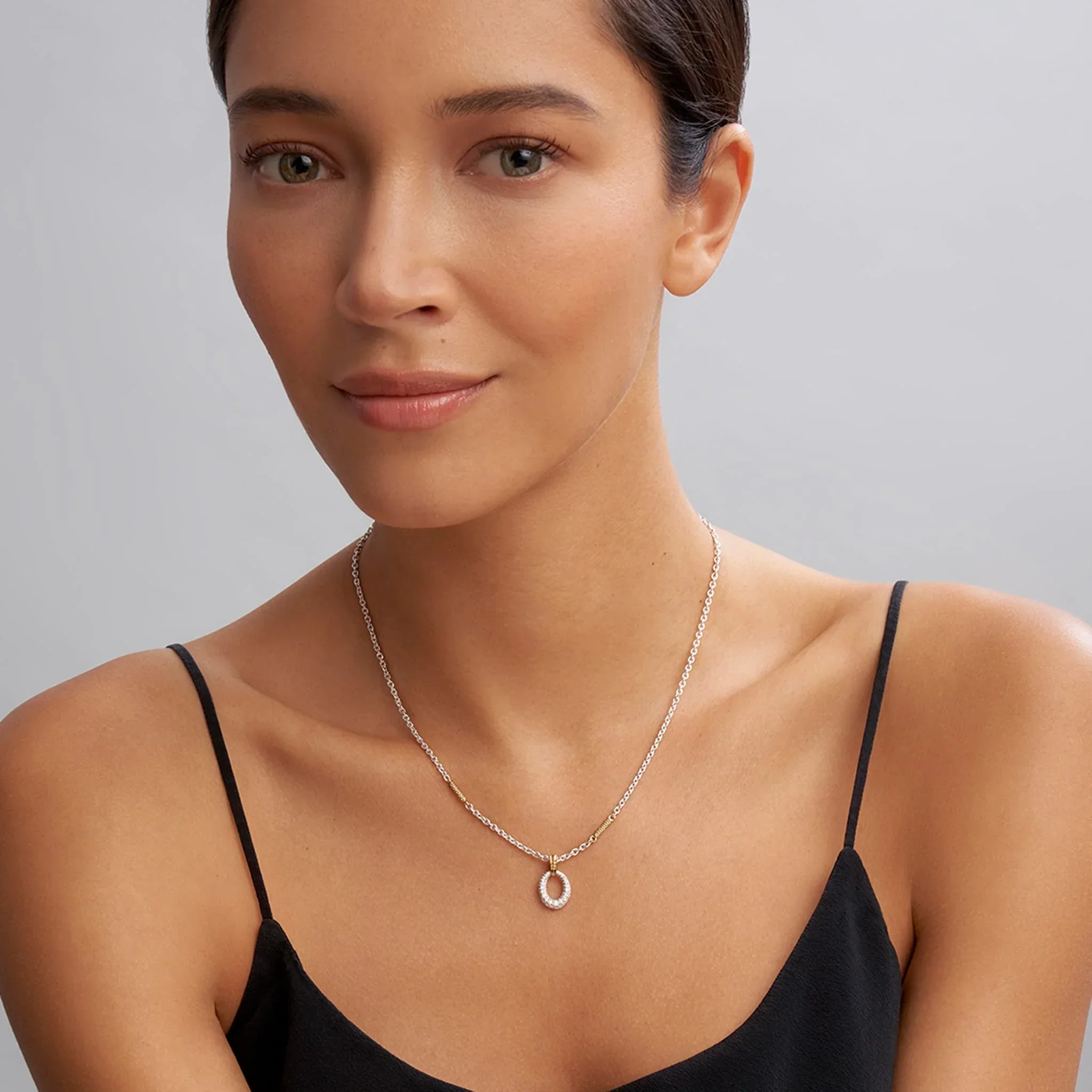Two-Tone Oval Diamond Pendant Necklace - Image 4